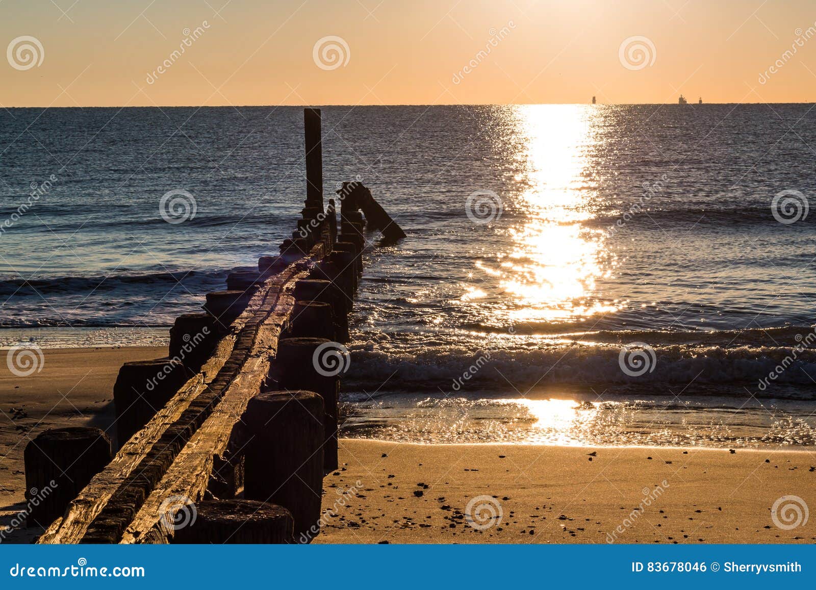 Dock Pilings And Rock Jetty At Buckroe Beach Stock Image 83678209