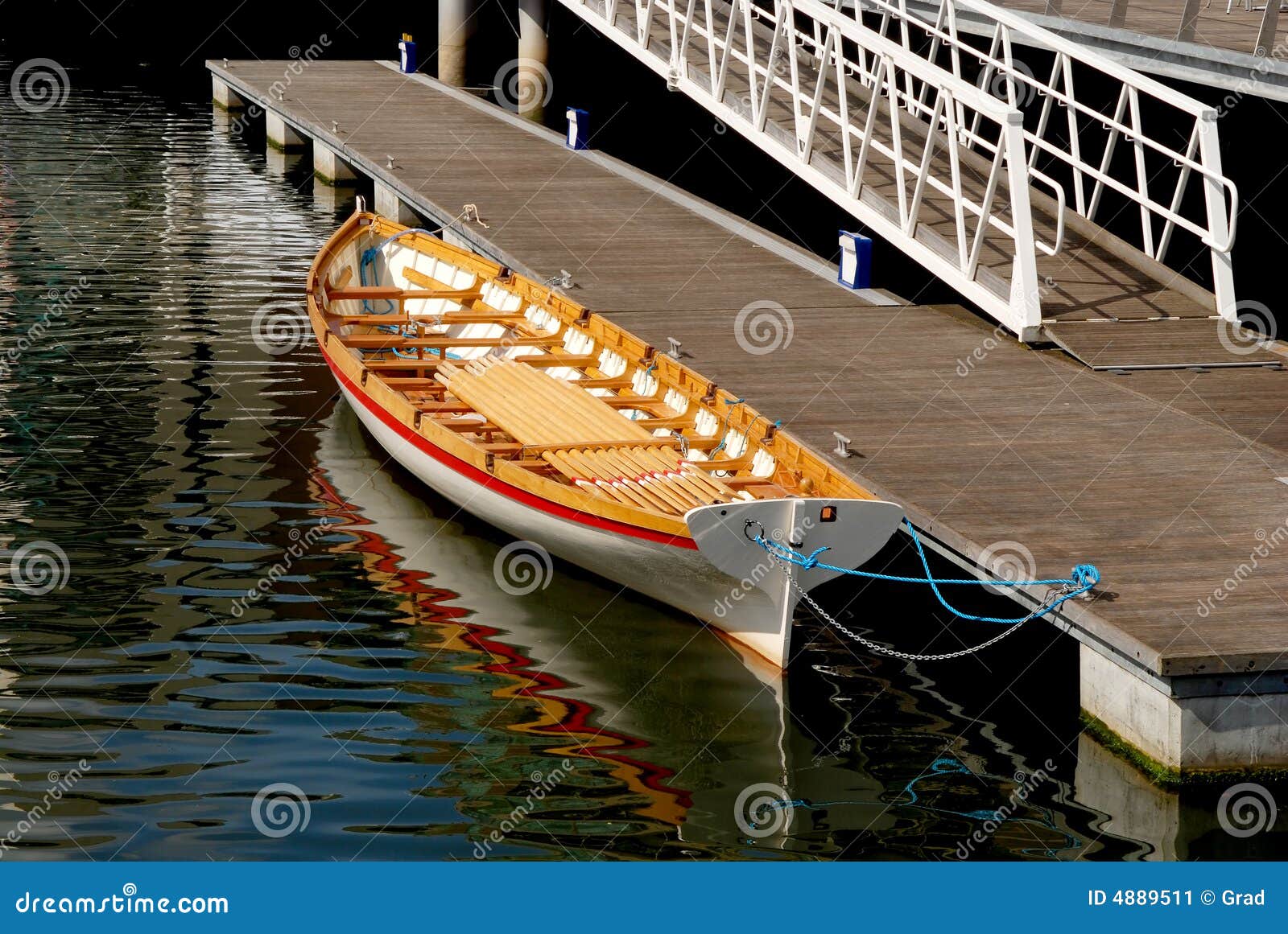 Docked gondola or longboat stock image. Image of pier ...