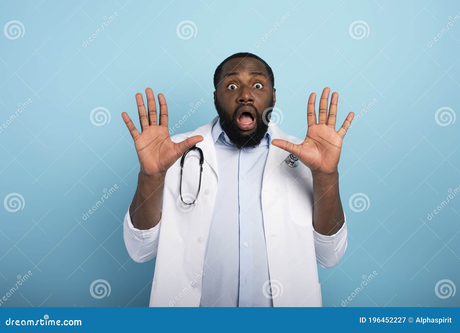 doctor is afraid due to codiv19 virus attack. cyan background