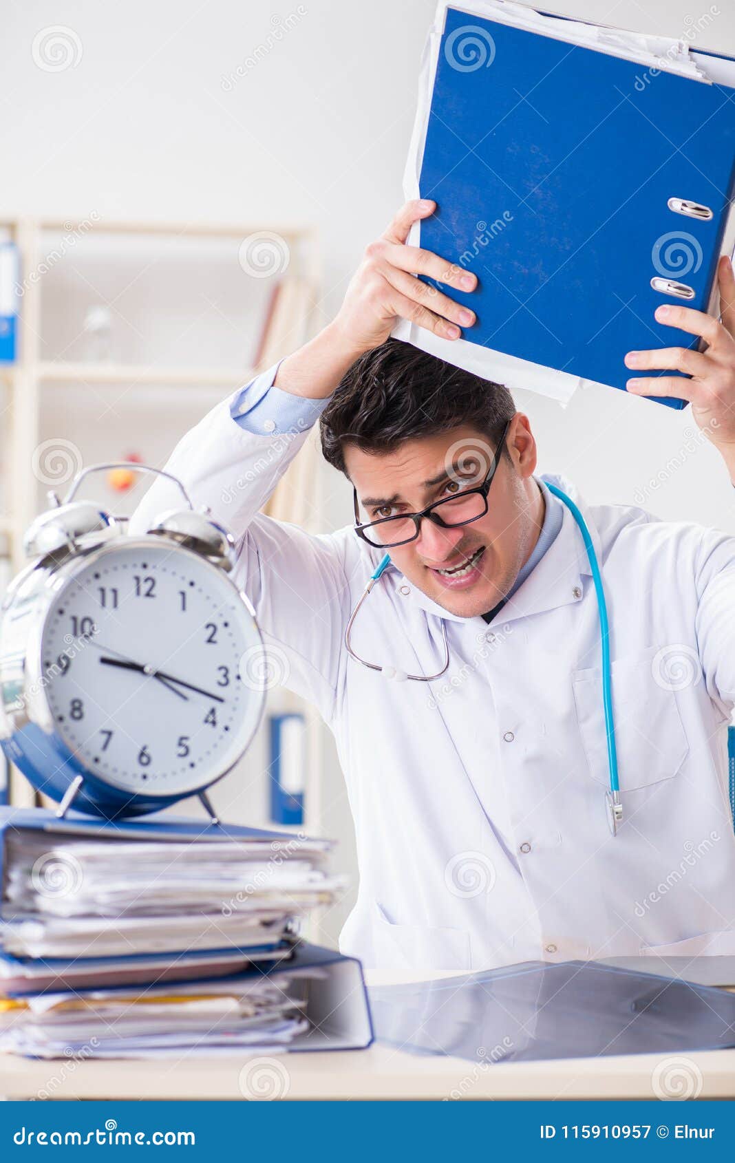 The Doctor with Alarm Clock in Urgent Checkup Concept Stock Image
