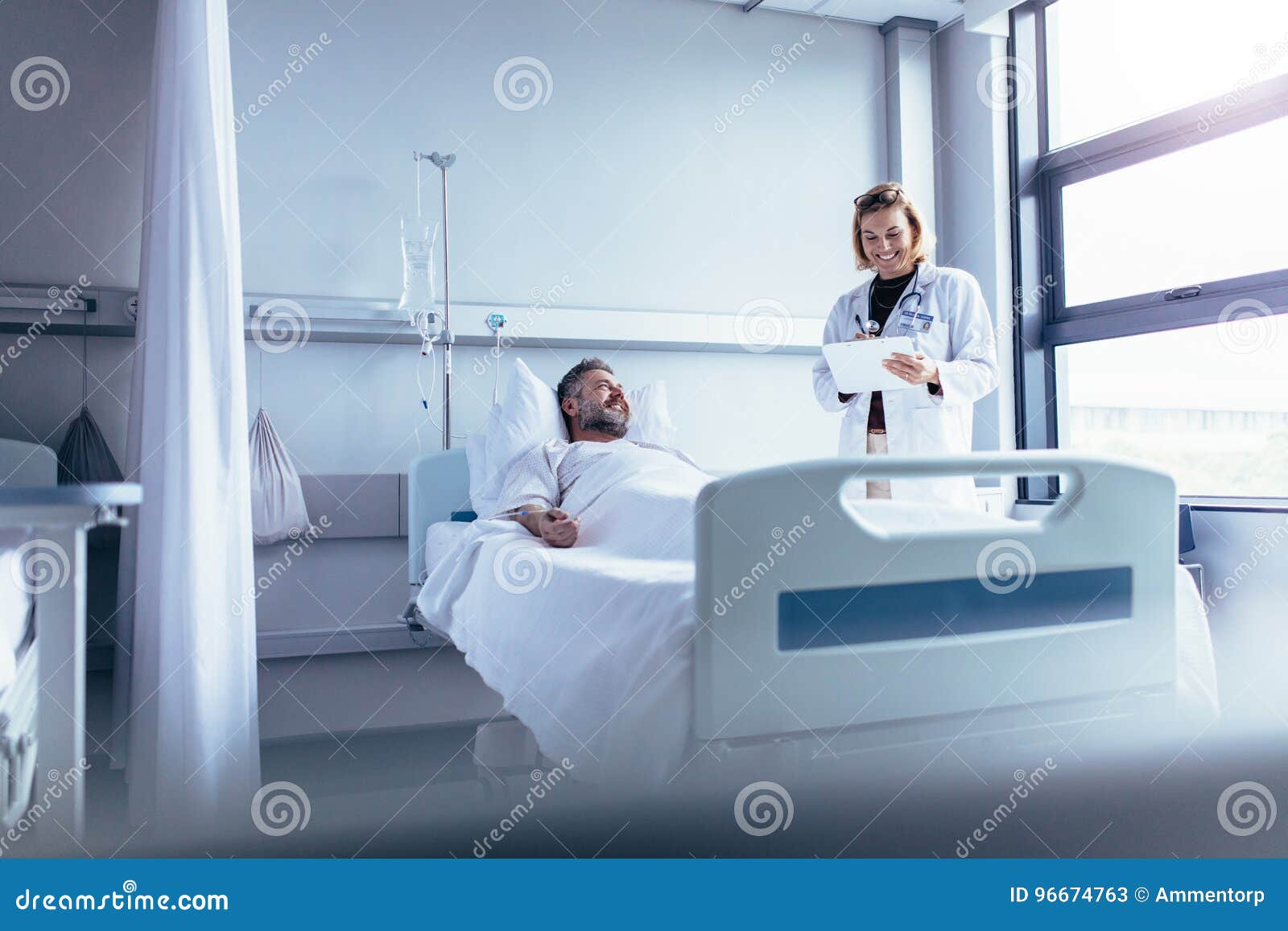 Doctor Attending Sick Patient In Hospital Bed Stock Image Image Of Illness Room 96674763