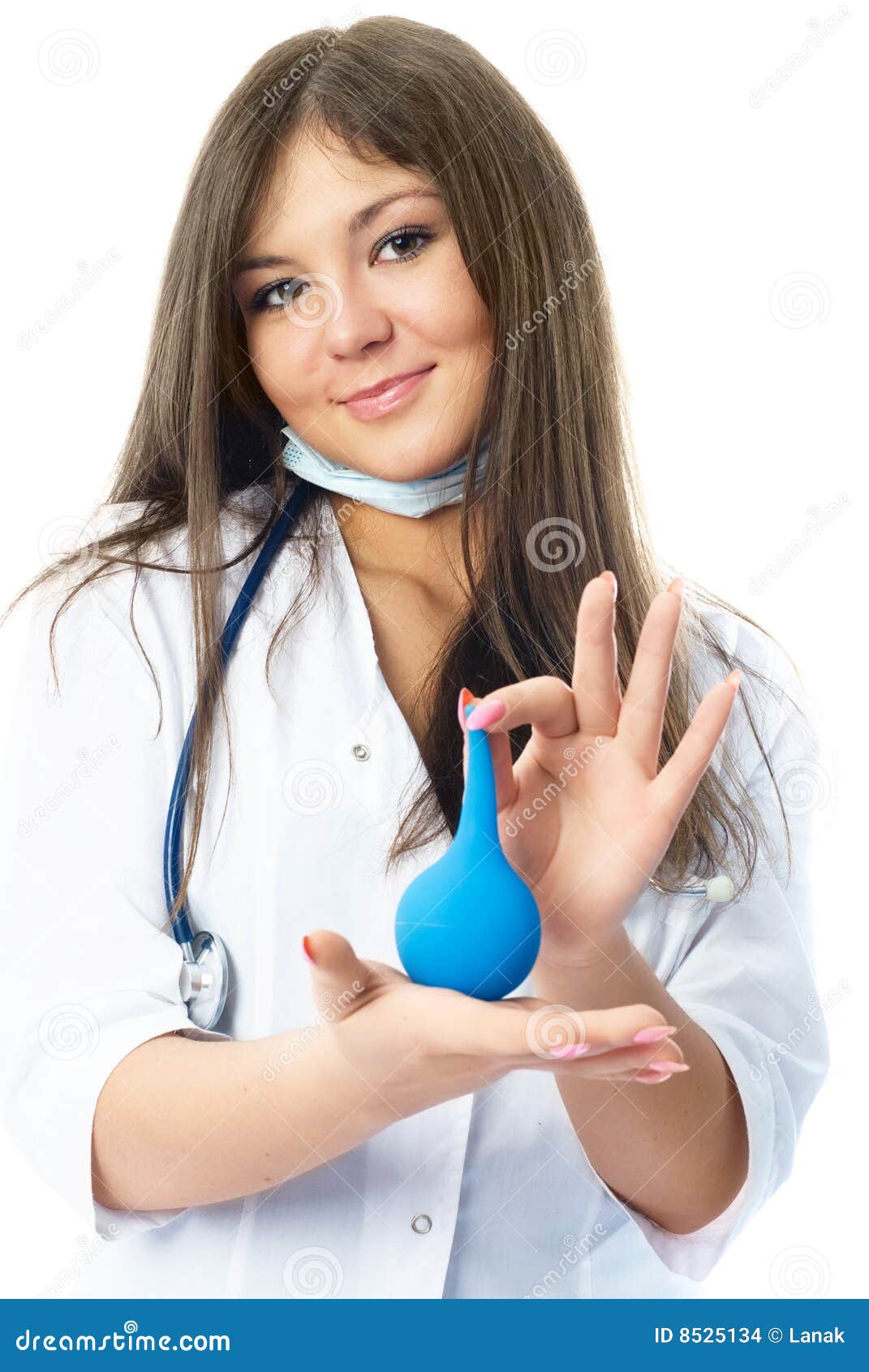 doctor with a blue enema