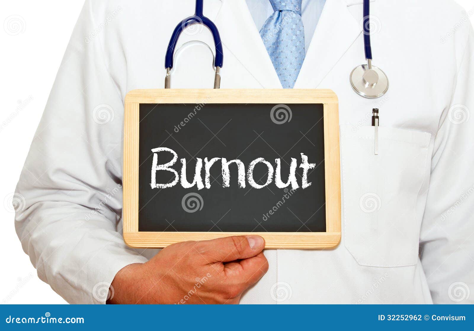 doctor with burnout sign