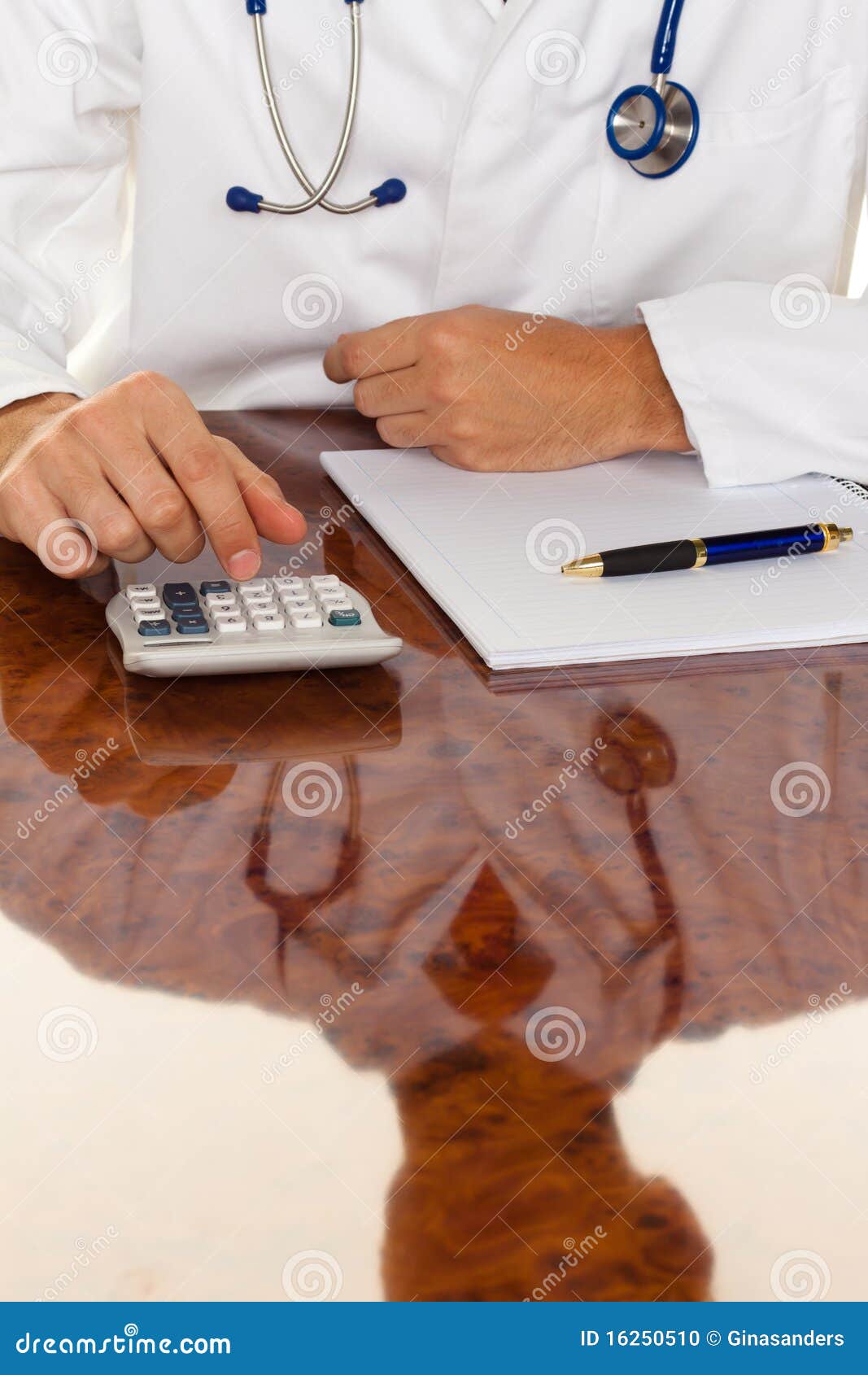 Doctor with a Calculator. Costing Medical Practice Stock Photo Image
