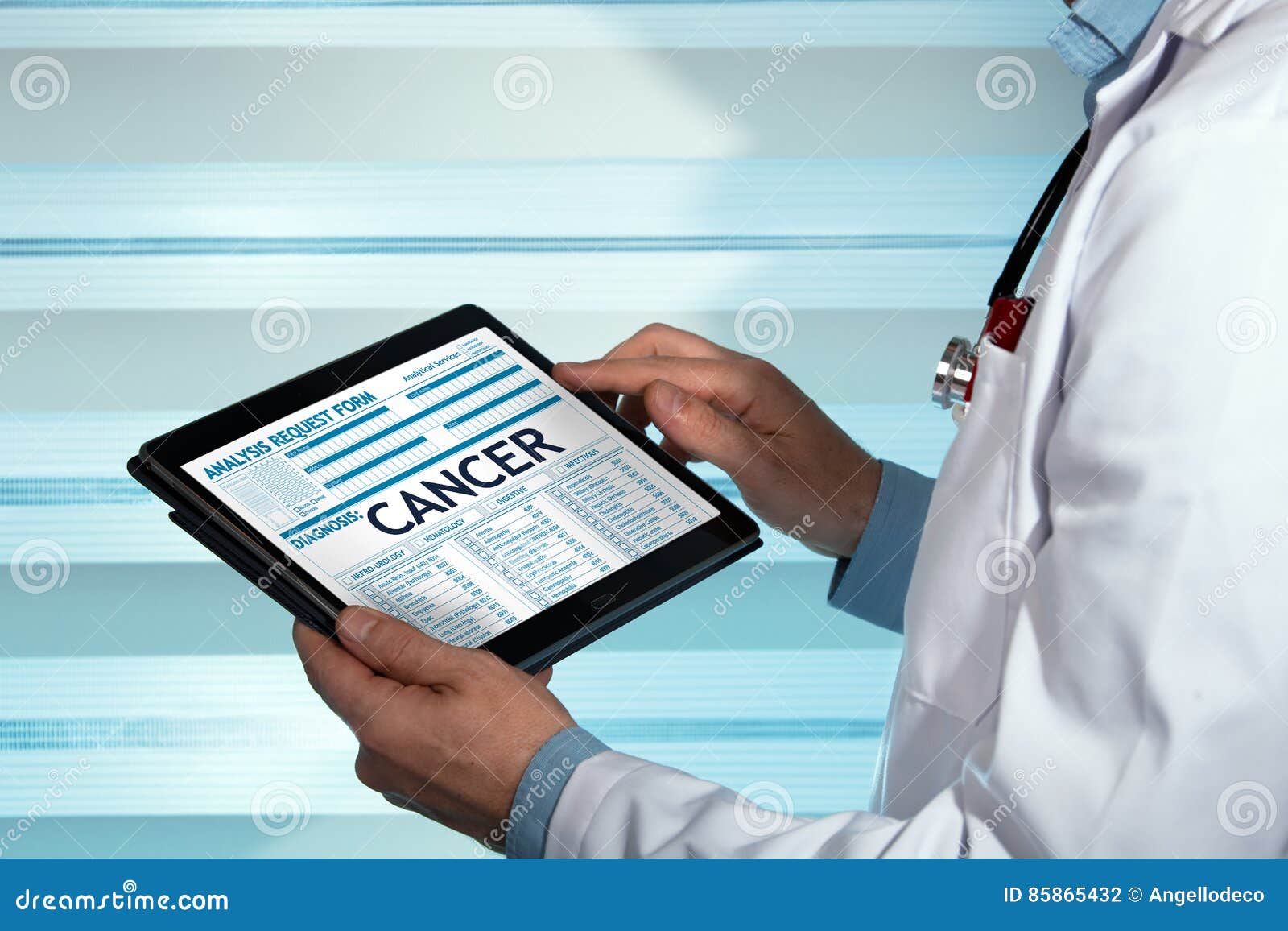 doctor with a cancer diagnosis in digital medical report