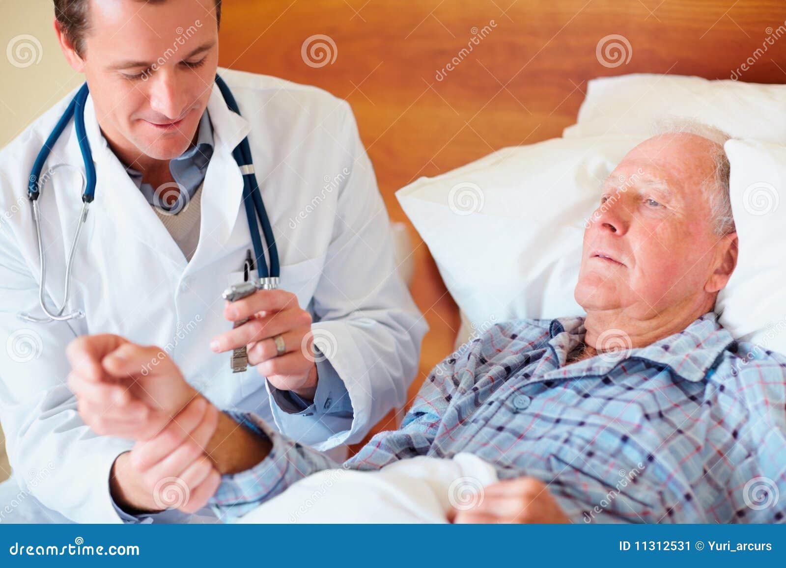 Doctor Checking the Pulse Rate of an Old Patient Stock Image Image of