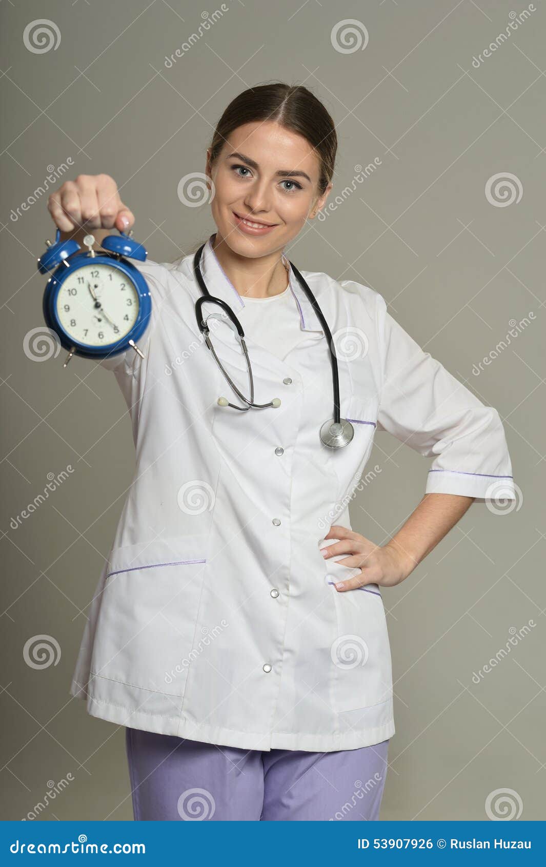 Doctor with clock stock photo. Image of physician, portrait 53907926