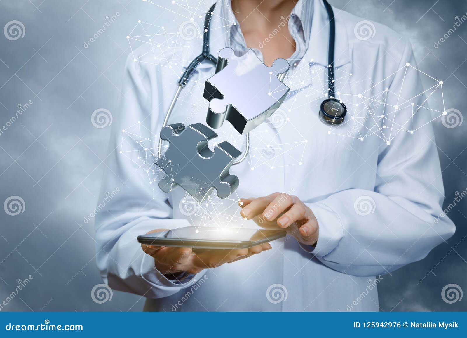 doctor connects the virtual jigsaw puzzles .