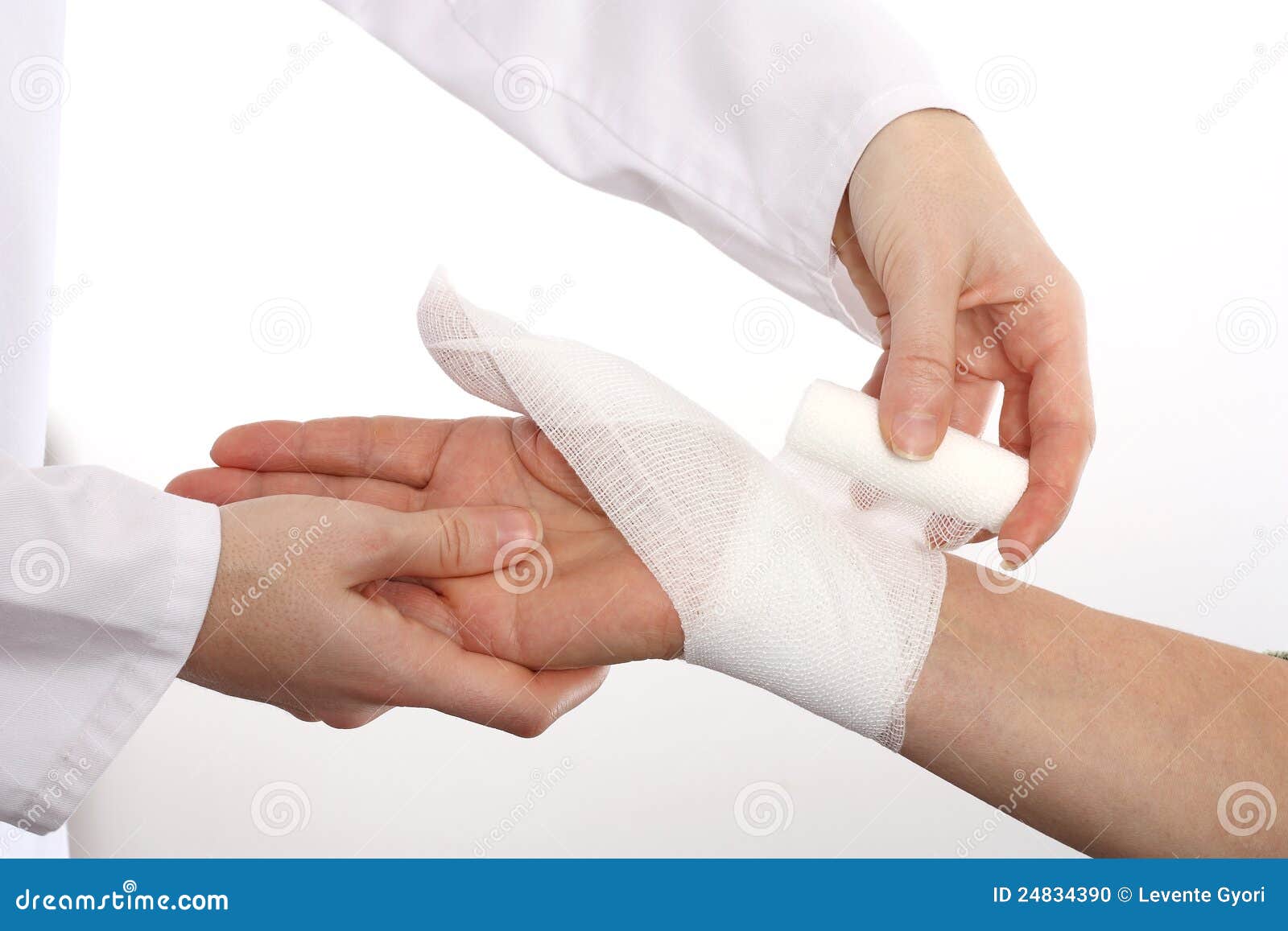 Doctor Cover the Hand of Patient by Bandage Stock Photo Image of