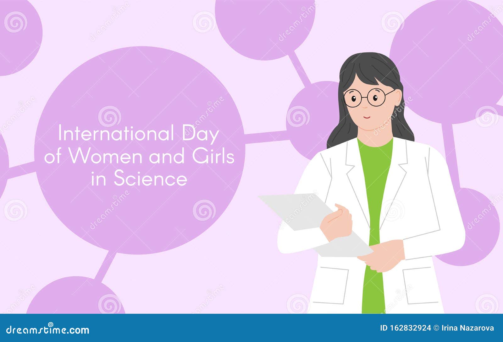 woman chemist with a folder. international day of women and girls in science. woman chemist. woman scientist.flat style. abstract