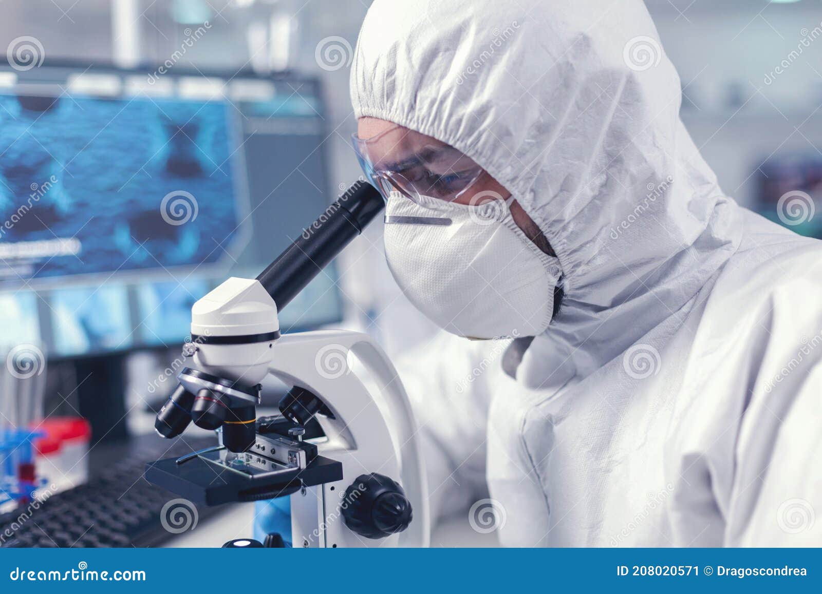 doctor developing vaccine using microscope