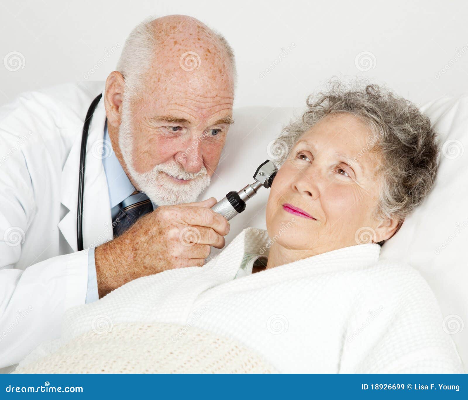 Doctor Examines Patients Ears Stock Image Image of hospital, medicine