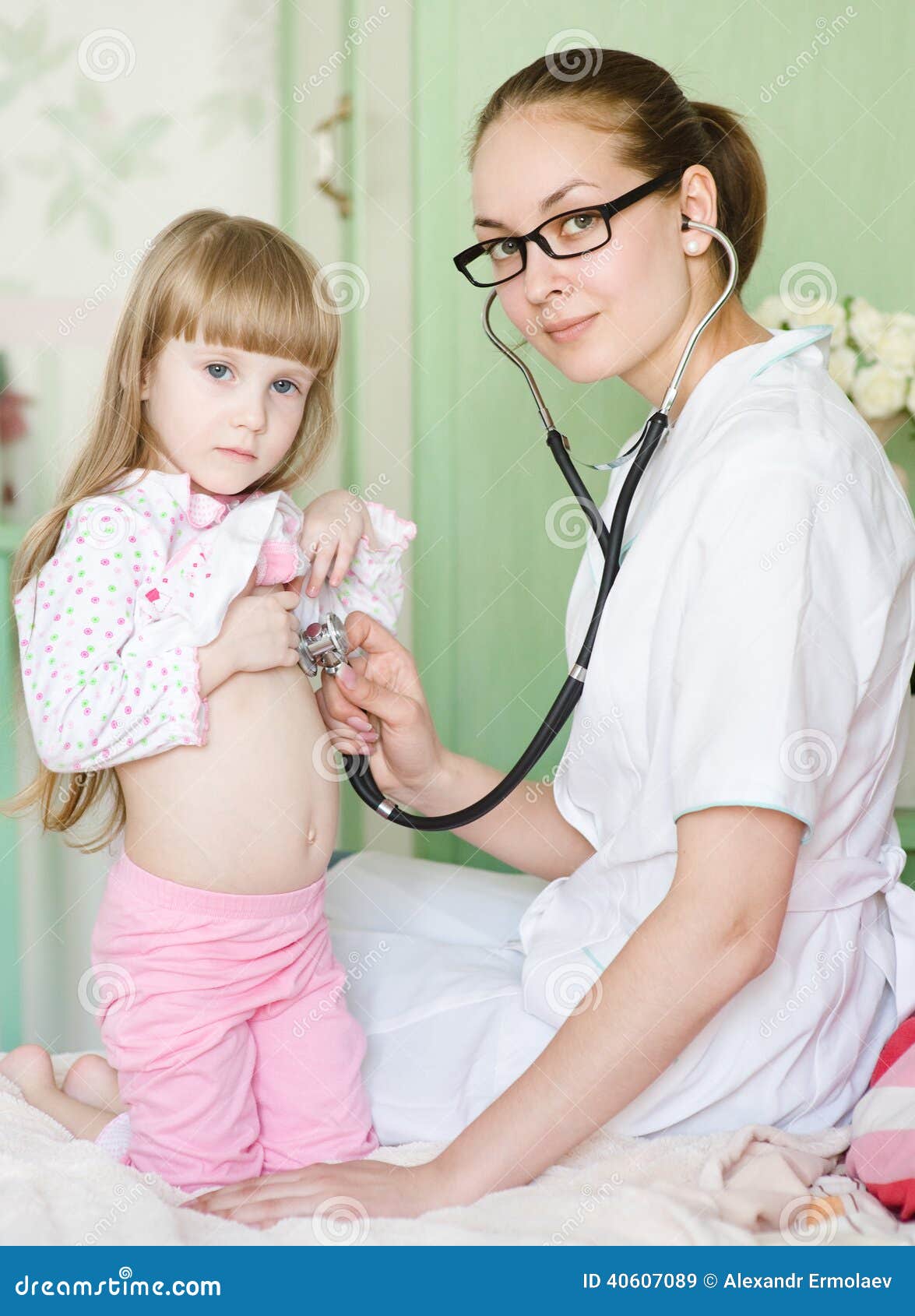 Doctor Examining Girl with Stethoscope Stock Image Image of medicine