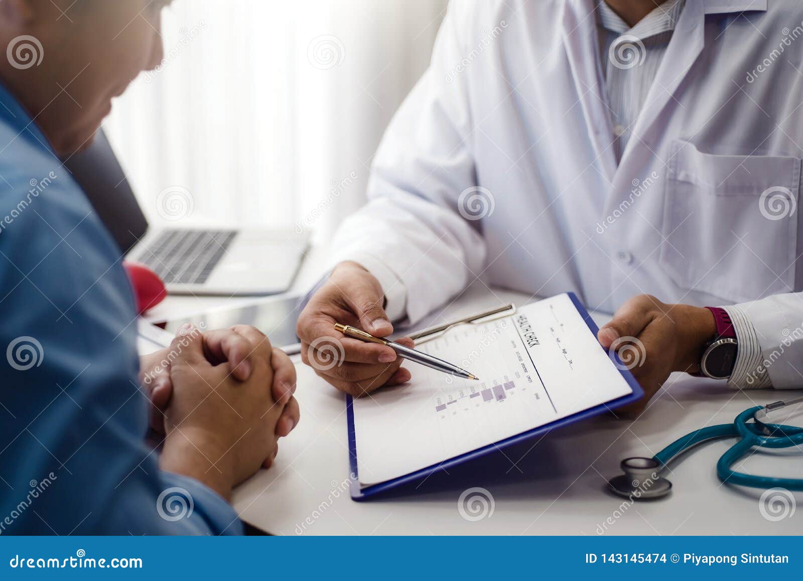 doctor explain health check document of male patient in medical clinic or hospital mental health. health and doctor concept