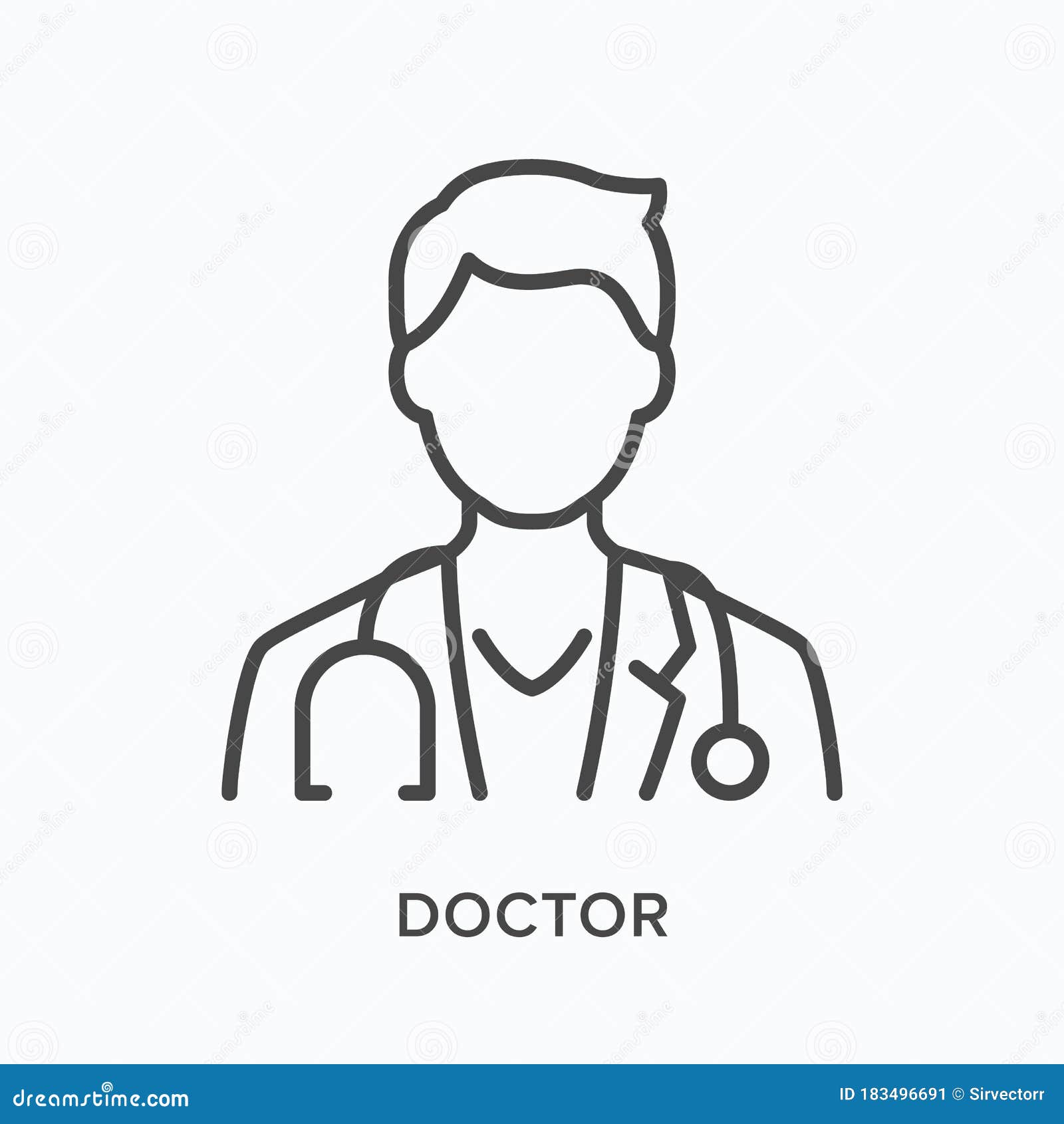 doctor flat line icon.  outline  of male physician in coat with stethoscope. medic specialist avatar