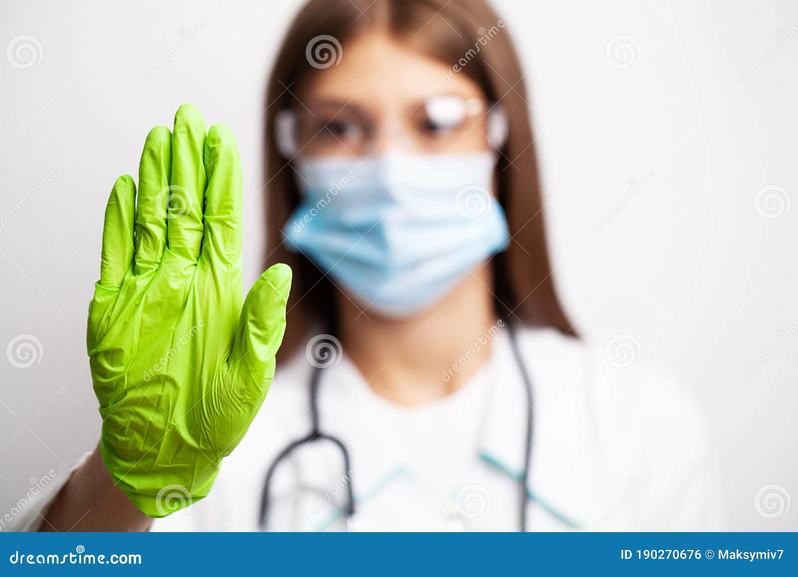 Doctor in Gloves and a Mask Shows a Stop with His Hands Stock Photo ...