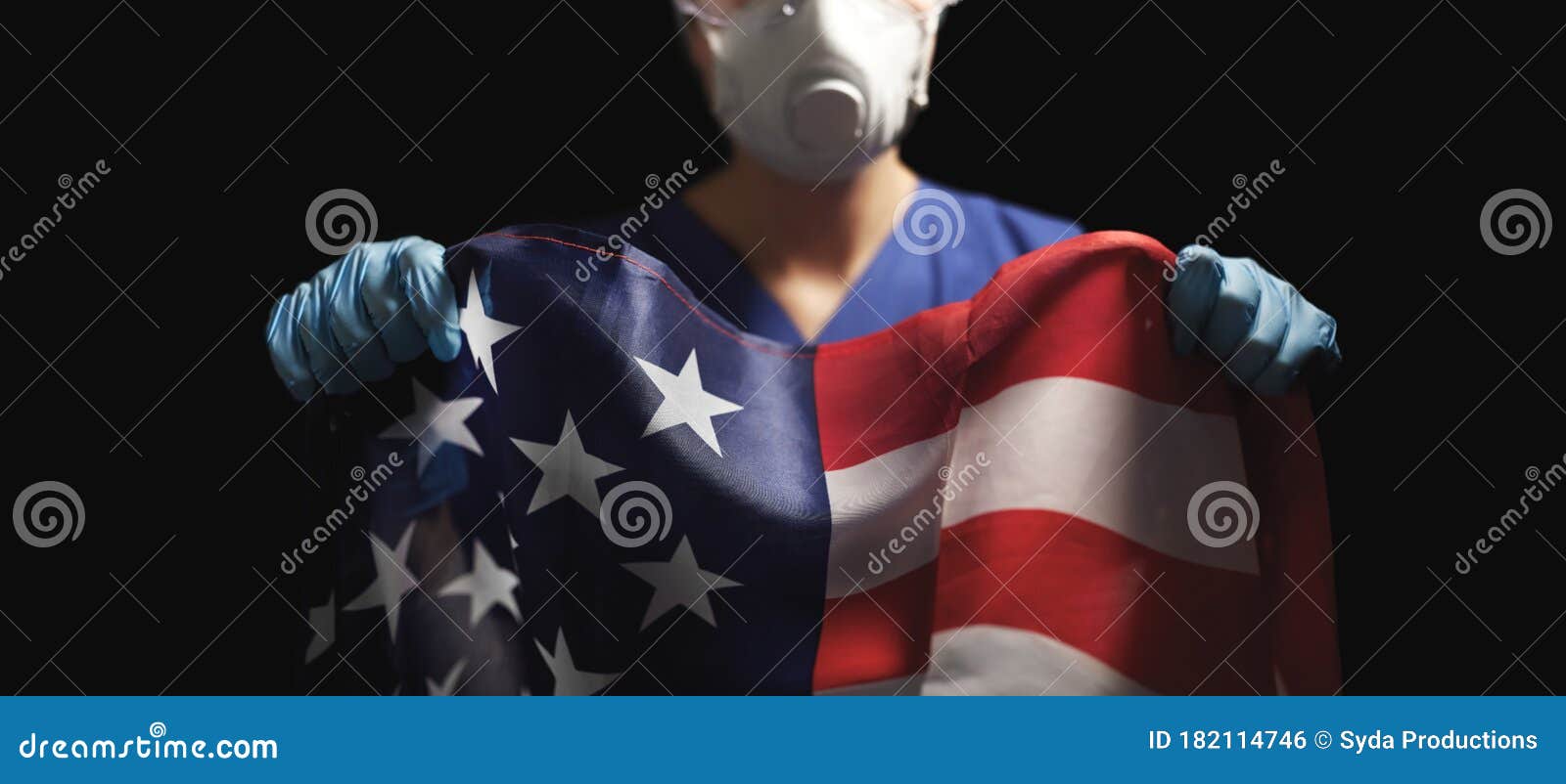 Doctor in Goggles and Mask Holding Flag of America Stock Photo - Image ...
