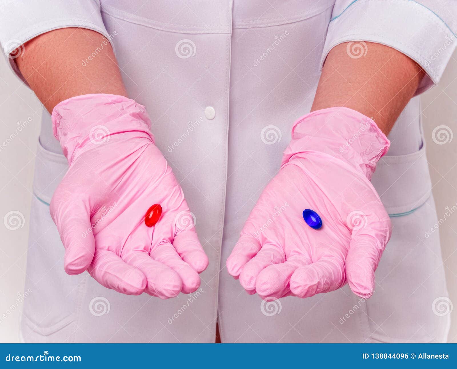 doctor hands with pills. difficult choice between drugs. placebo drugs concept. healthcare concept