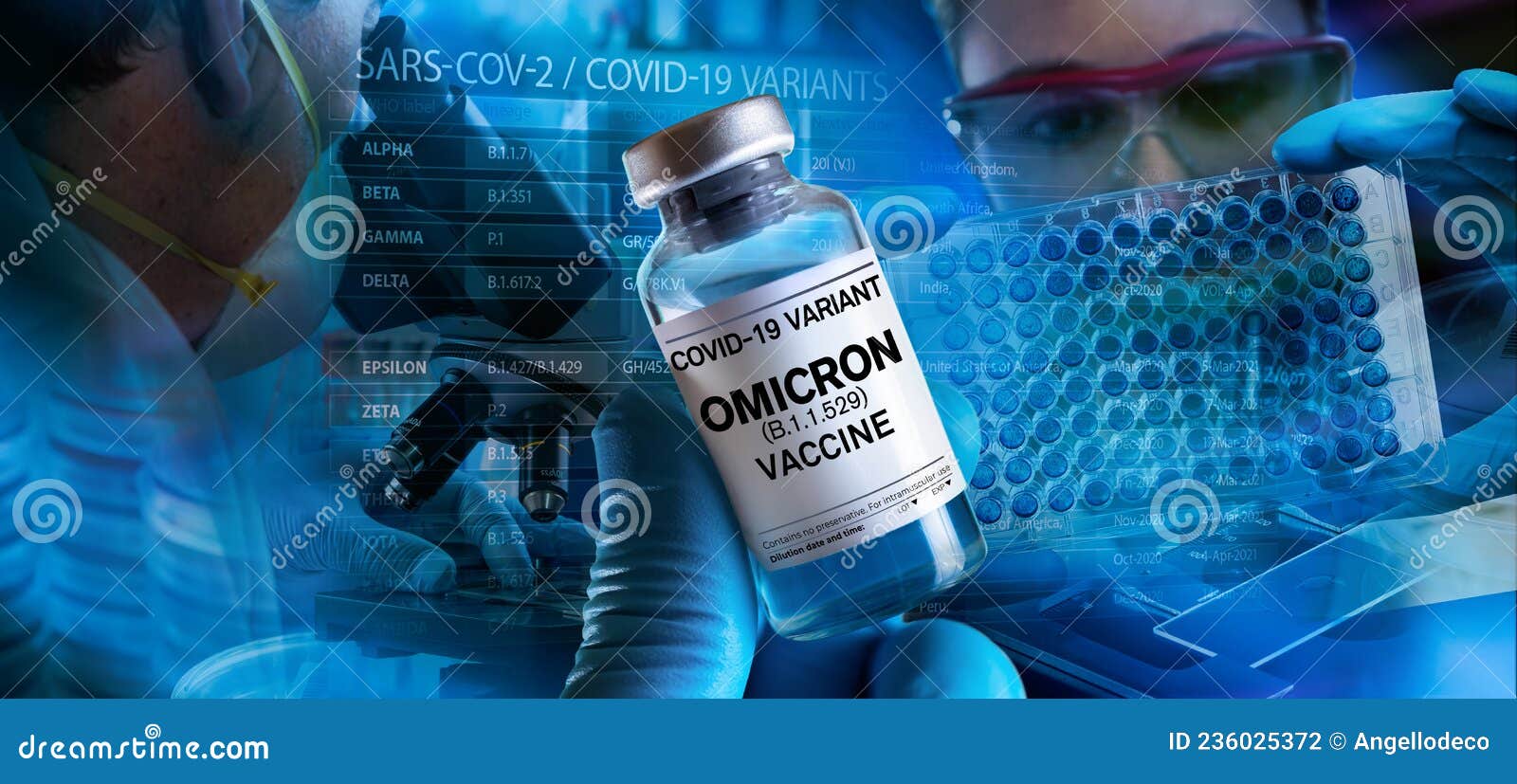 doctor hold the hand vaccine vial with doses for new variant of covid-19 omicron