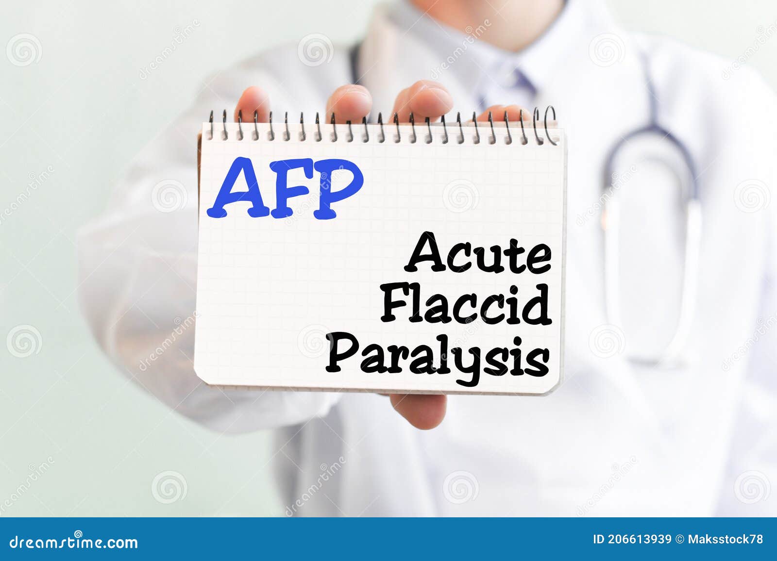 doctor holding a card with text afp, medical concept