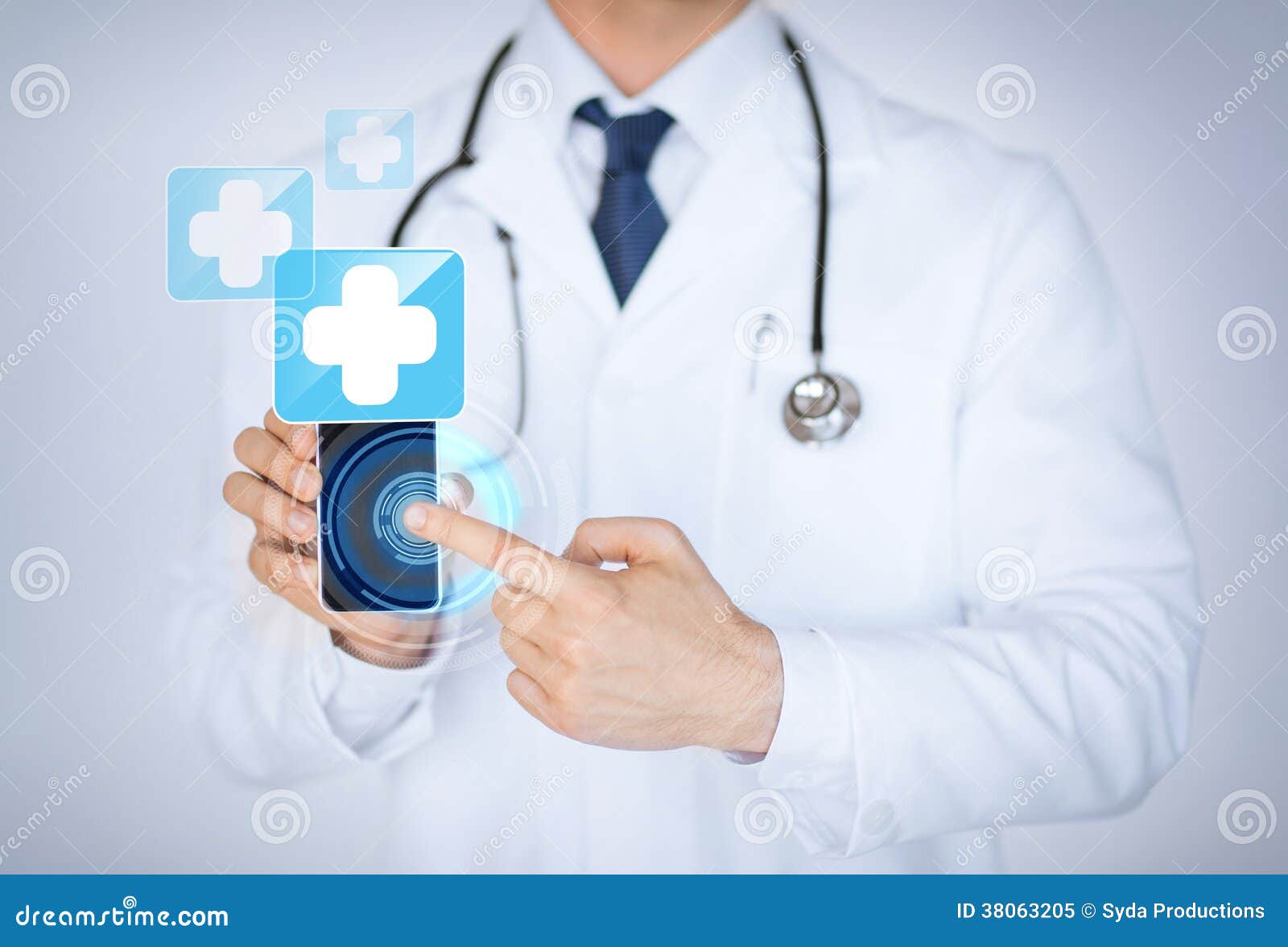 doctor holding smartphone with medical app