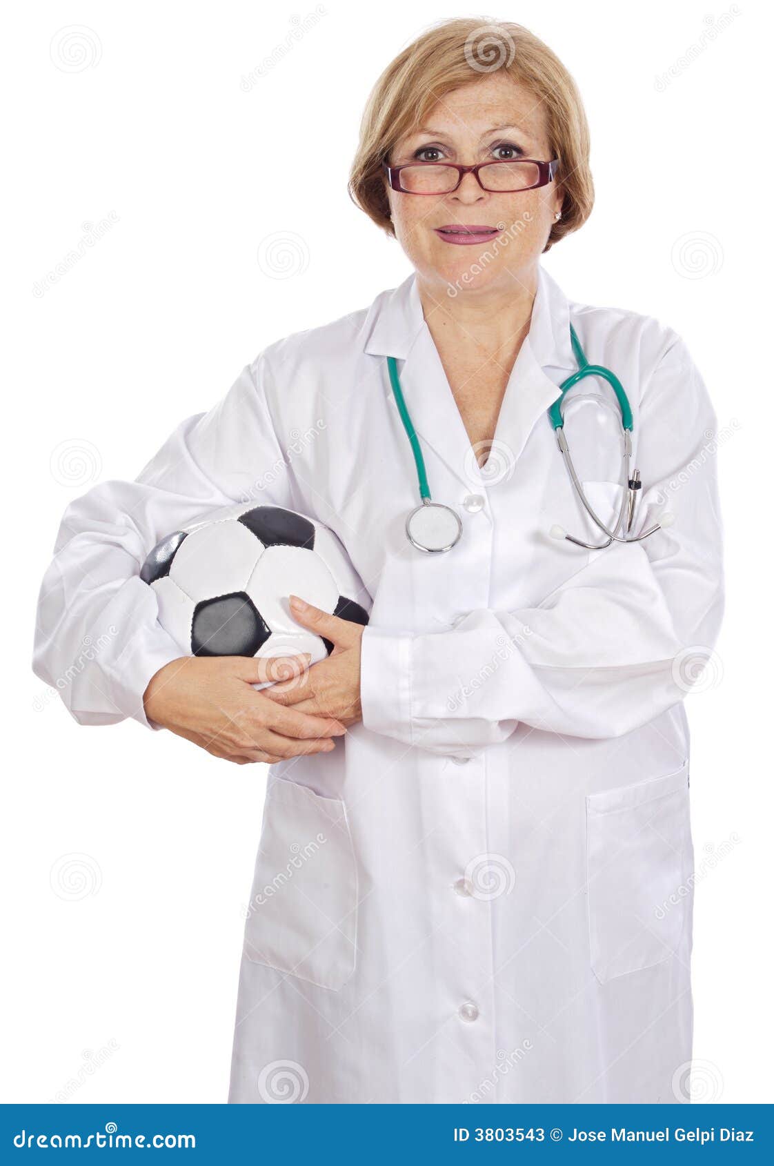 Doctor With Soccer Ball Isolated In White Stock Photo, Picture and