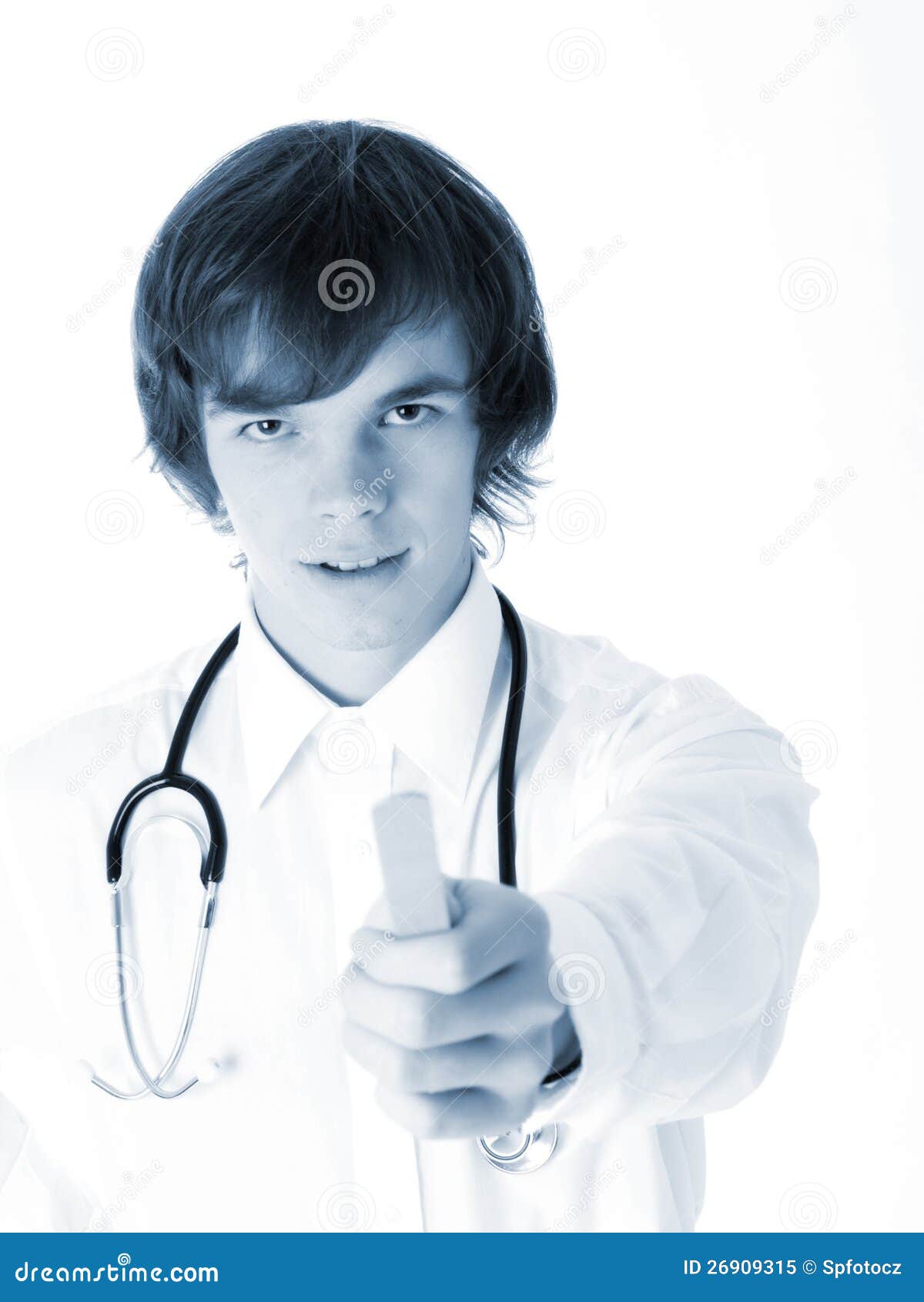 Doctor Holding Tongue Depressor Stock Image Image of happy, people 26909315