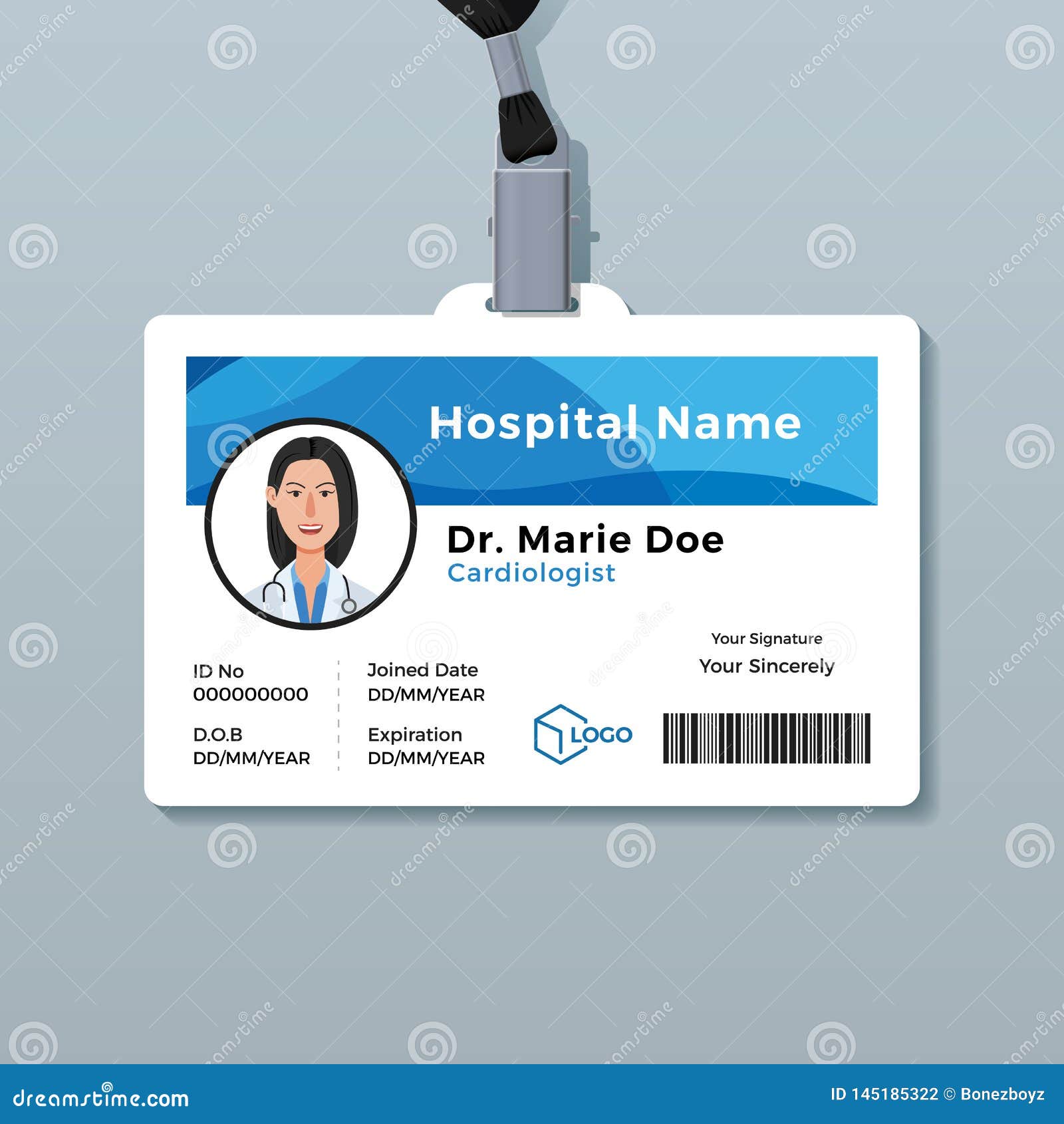 Doctor ID Card. Medical Identity Badge Template Stock Vector Throughout Hospital Id Card Template