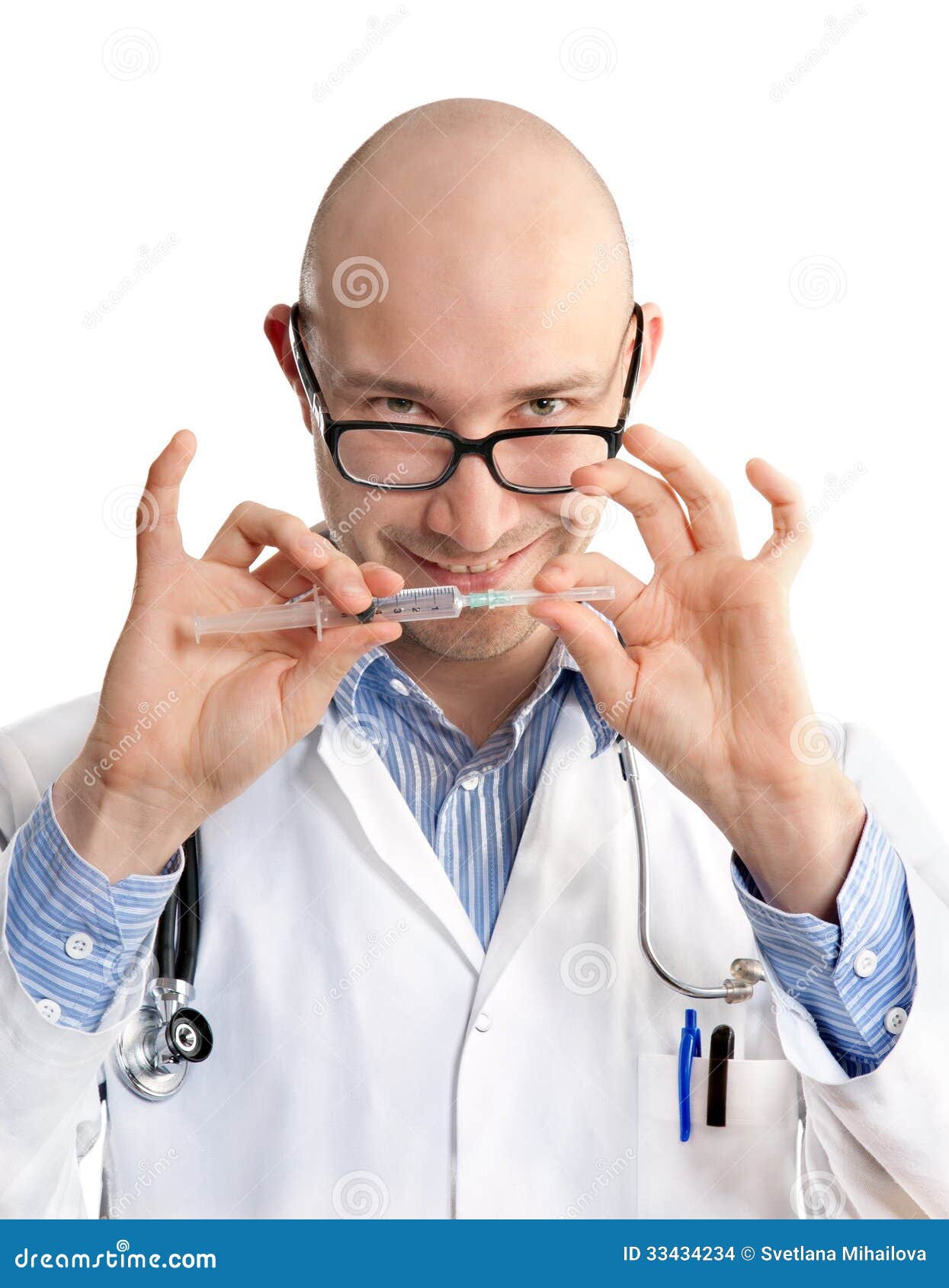 Doctor with injector stock photo. Image of adults, close 33434234