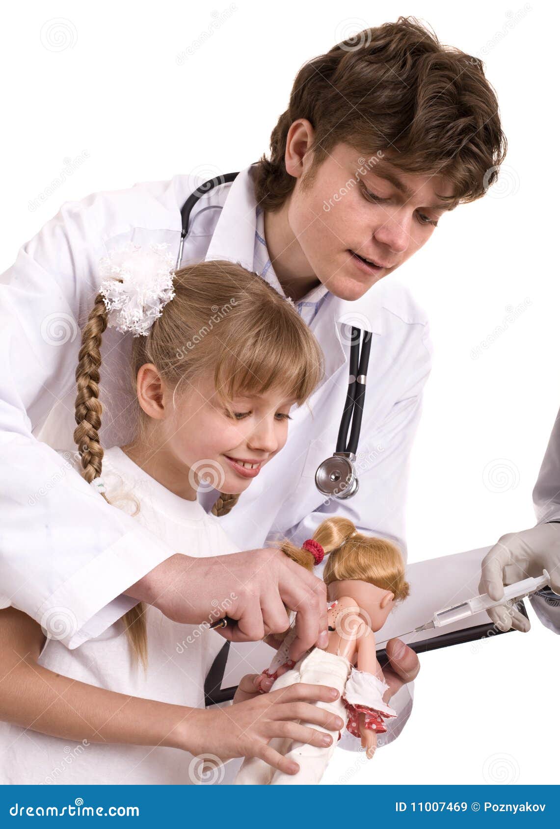 Doctor Learn Child To Do Inoculation. Stock Image Image