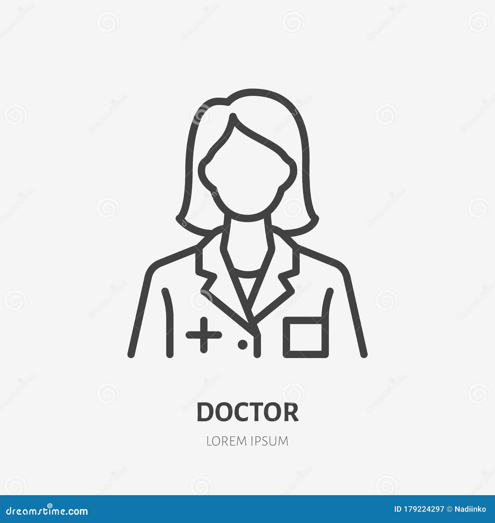 doctor line icon,  pictogram of woman physician with stethoscope. lady hospital worker , nurse sign