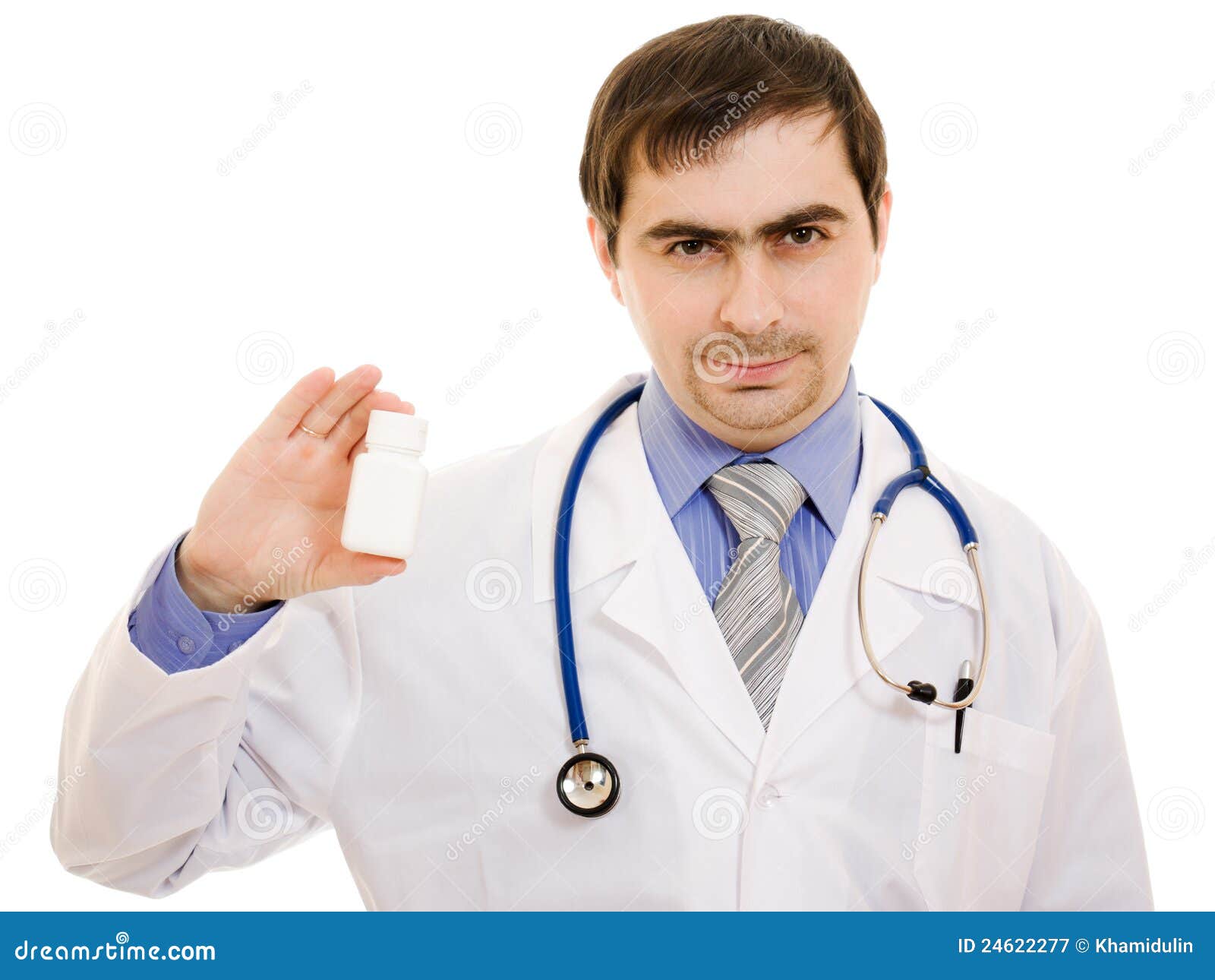 The Doctor Man Holding A Container Of Vitamins Stock Image Image of