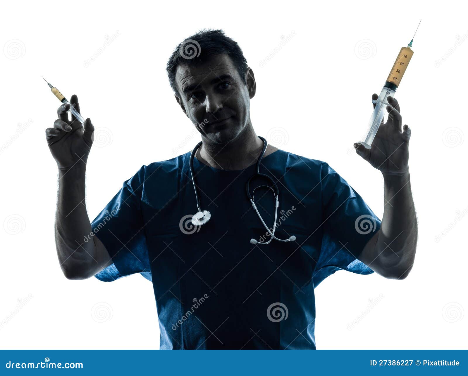 doctor man holding hypodermic syringe silhouette