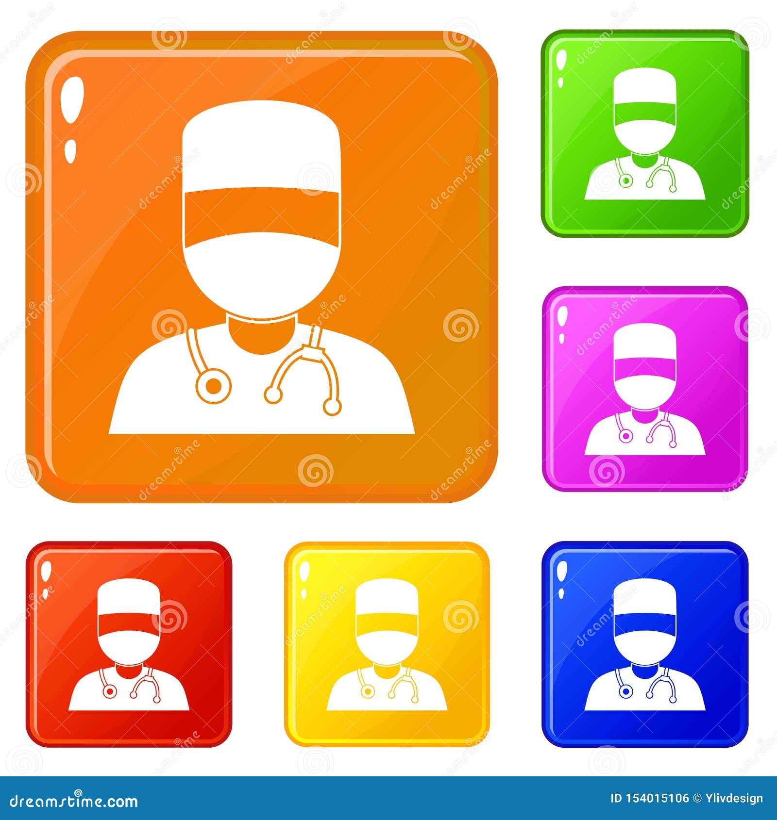 Download Doctor With Mask Icons Set Vector Color Stock Vector ...