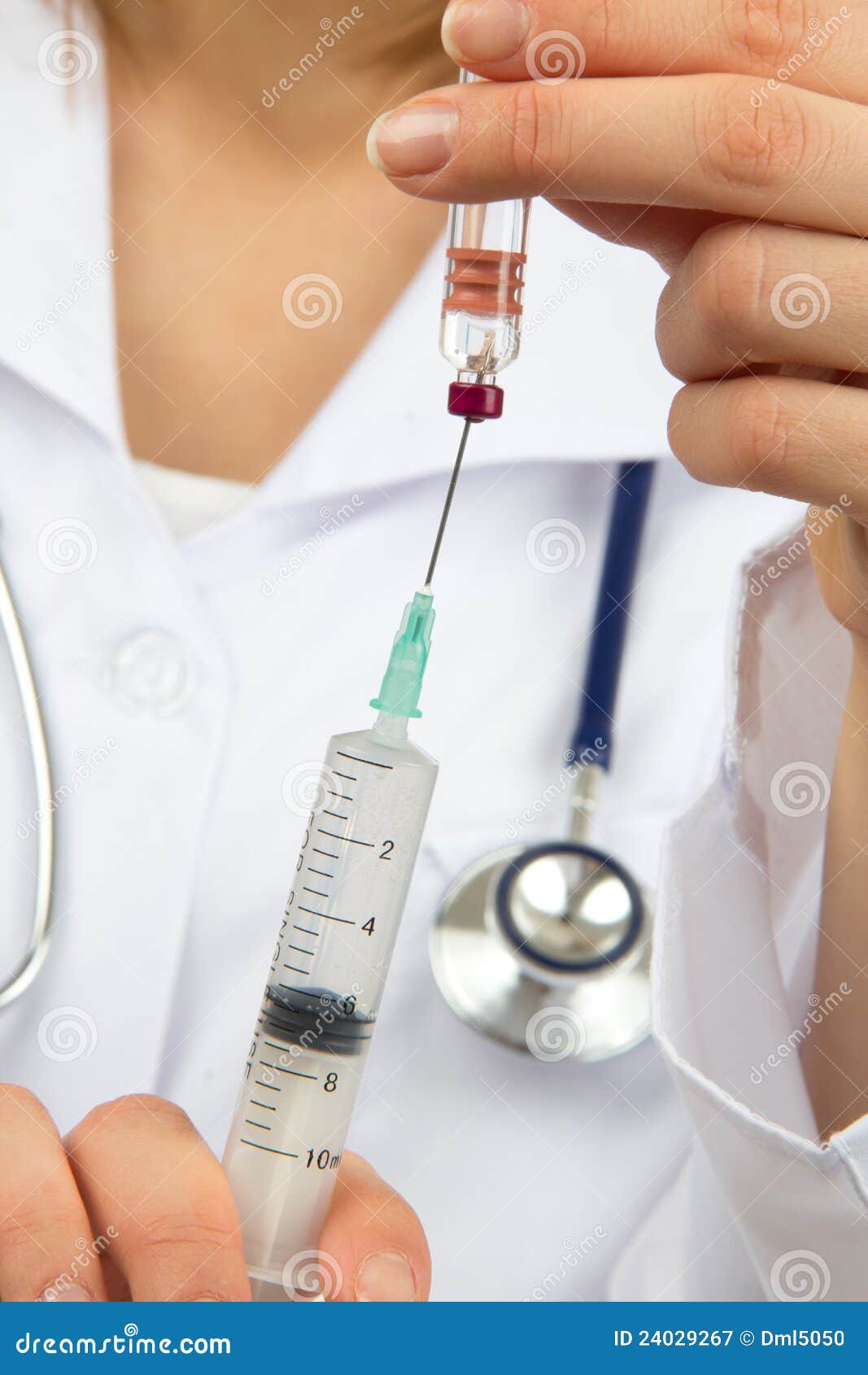 Doctor with Medical Syringe with Needle in Ampule Stock Image Image