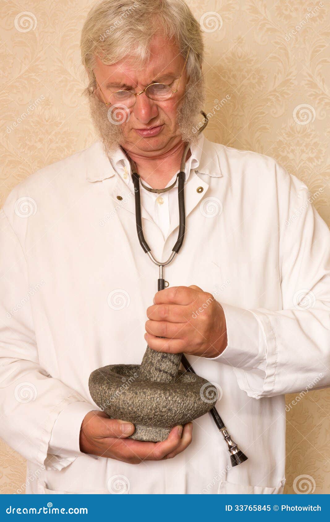 Doctor with Mortar and Pestle Stock Image Image of health, person
