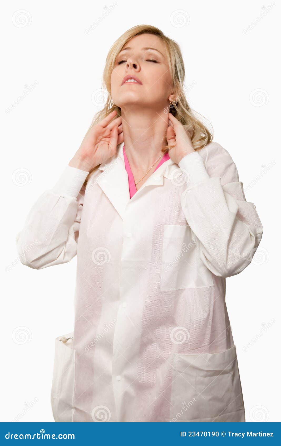 Doctor with neck pain stock photo. Image of nurse, scrubs 23470190
