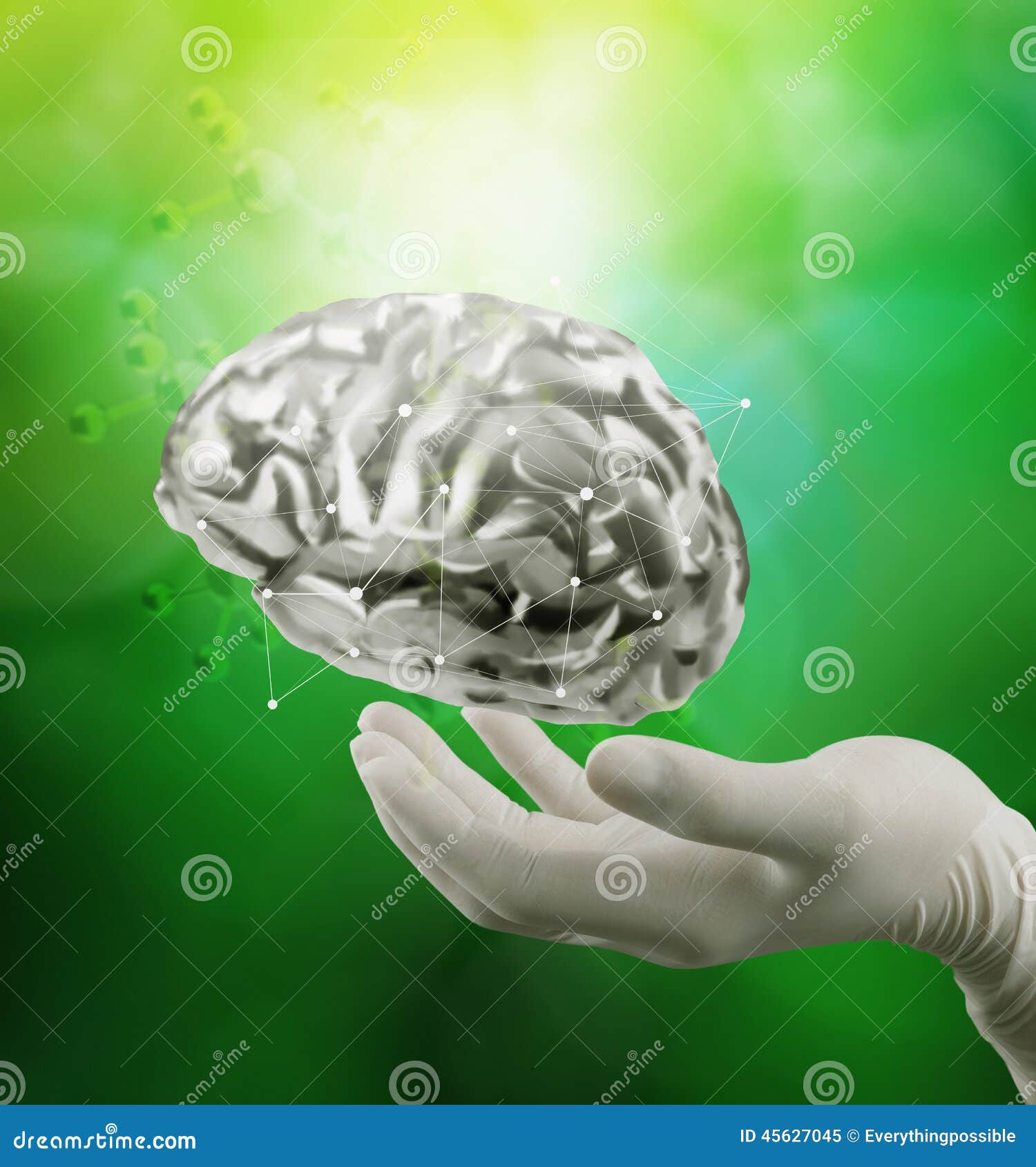 doctor neurologist hand show metal brain