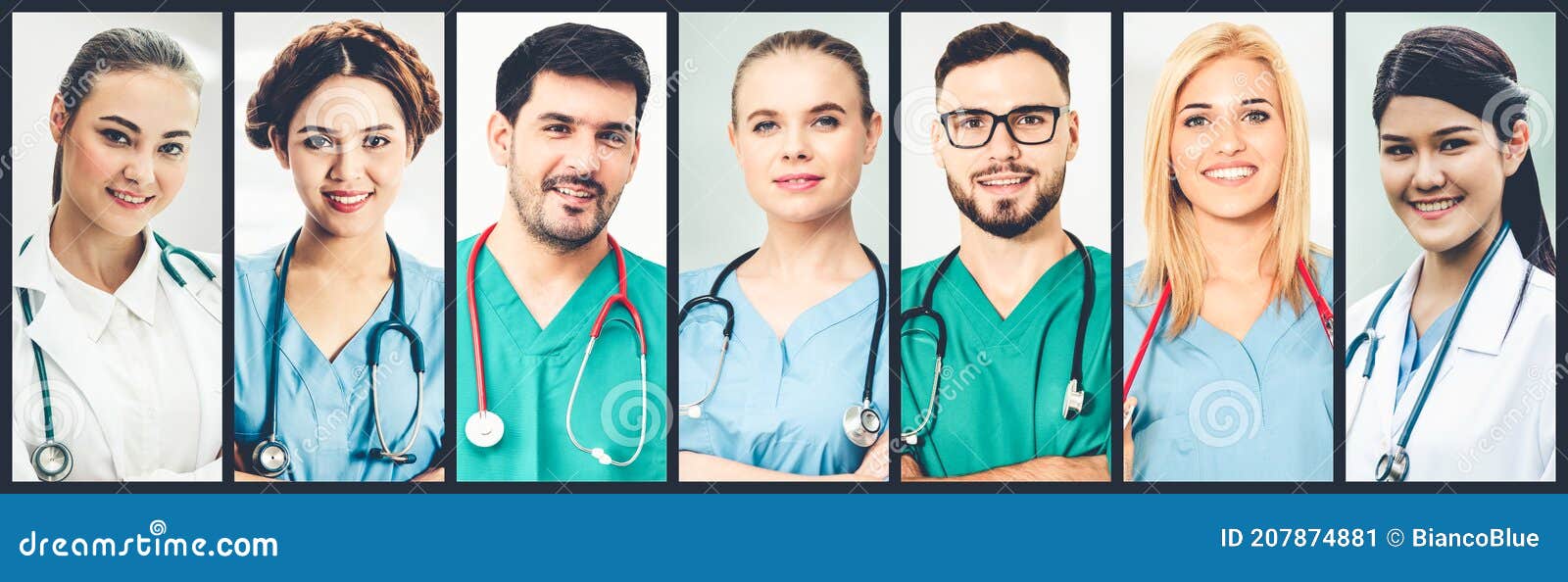 doctor, nurse and medical staff portrait face photo banner set