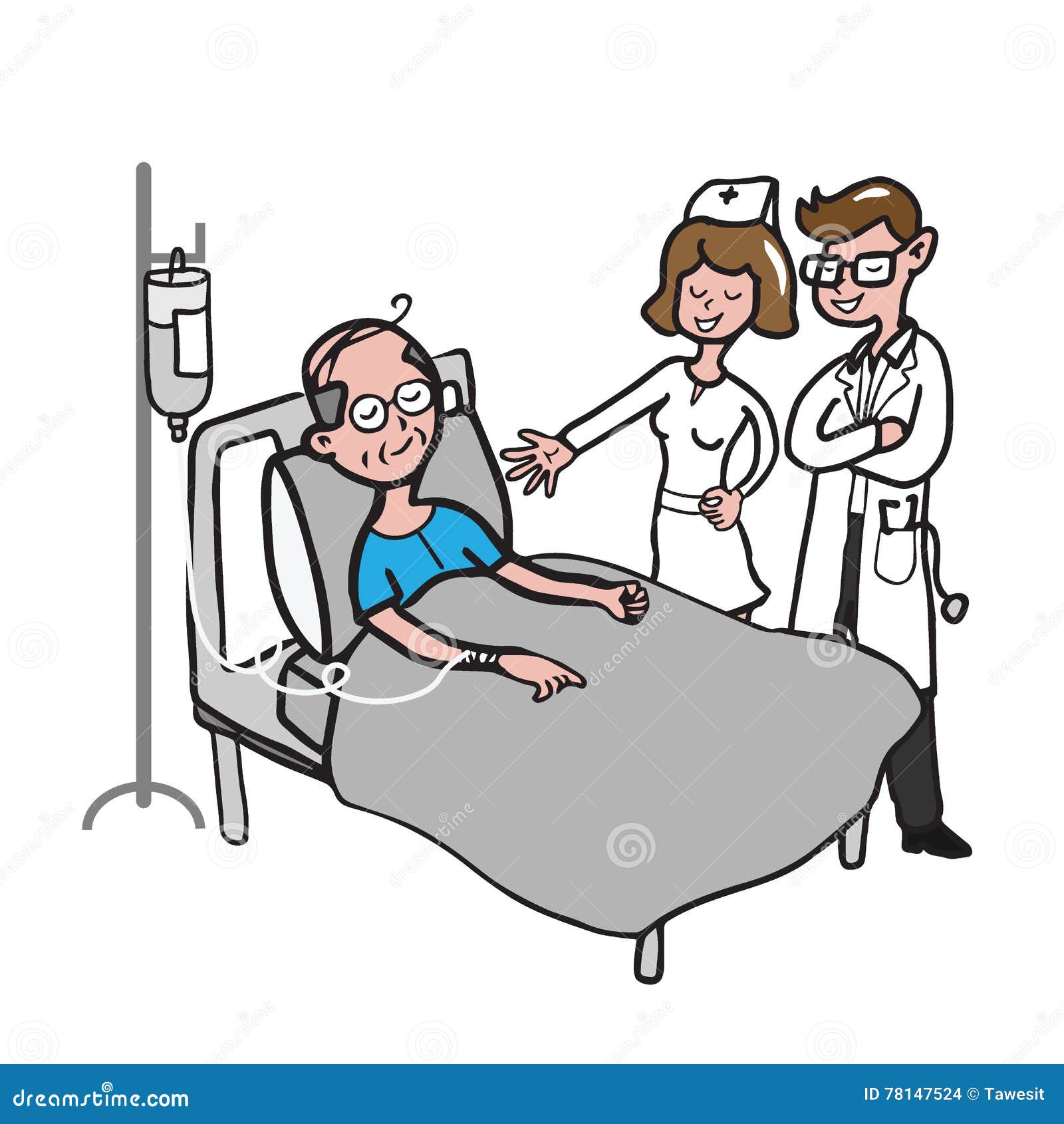 Doctor and Nurse with Old Patient Cartoon Drawing Stock Vector -  Illustration of illness, oncology: 78147524