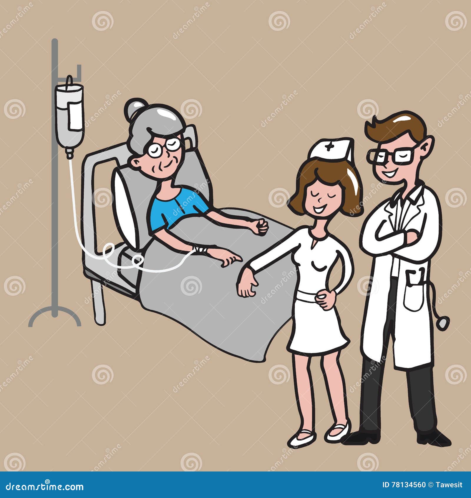 Doctor Nurse and Old Woman Patient Cartoon Drawing Stock Vector ...