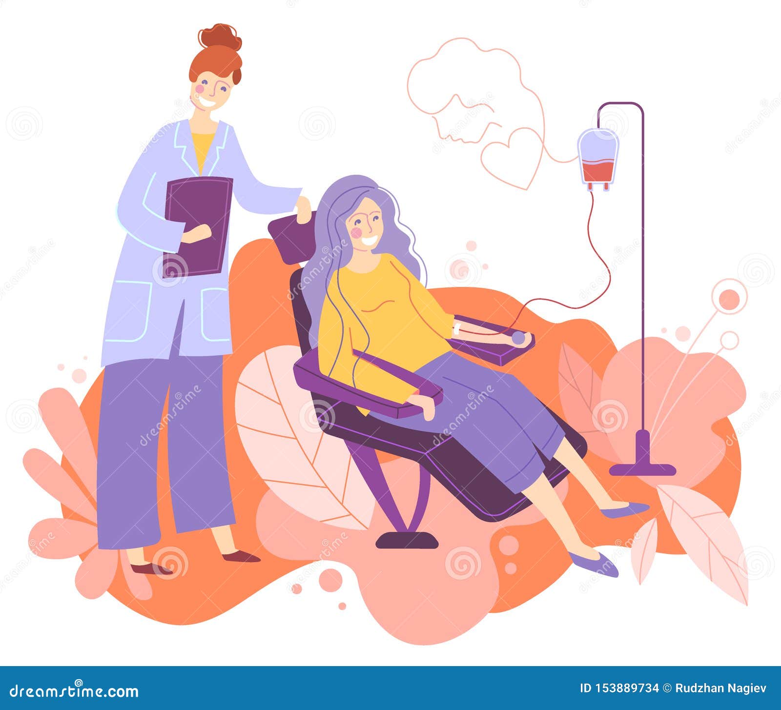 Doctor or Nurse with a Young Female Patient Undergoing a Blood Transfusion  at a Clinic or Hospital in a Cartoon Vector Stock Vector - Illustration of  confident, emergency: 153889734