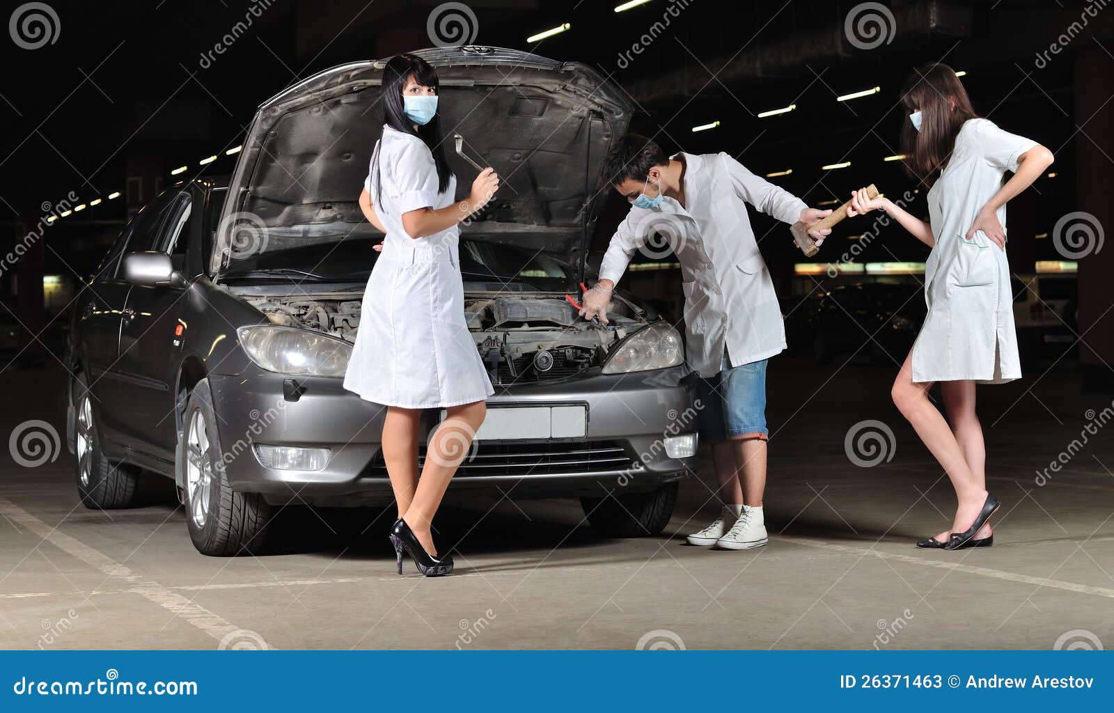 The Doctor and Nurses Repair the Car Stock Image Image of adjustable
