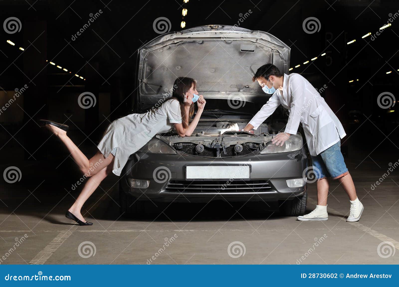The Doctor and Nurses Repair the Car Stock Photo Image of help