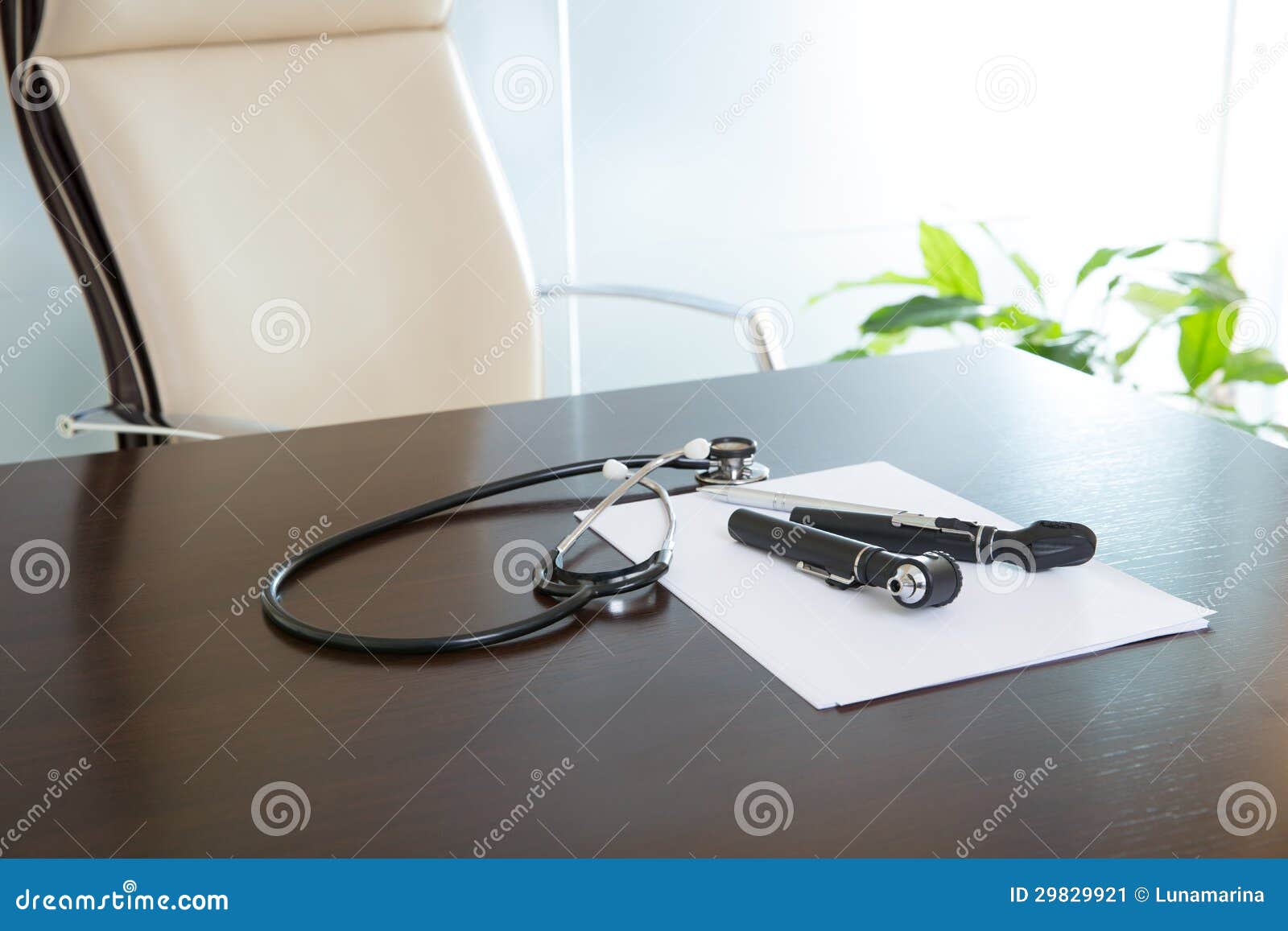 Doctor Office Table Desk With Stethoscope And Otoscope Stock Image