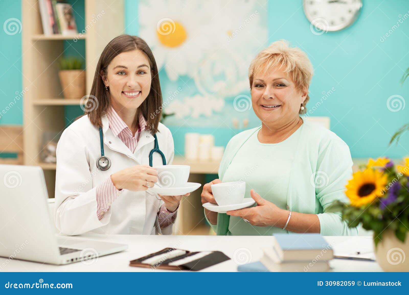 Doctor and Patient Drinking Tea Stock Image Image of chart, patient