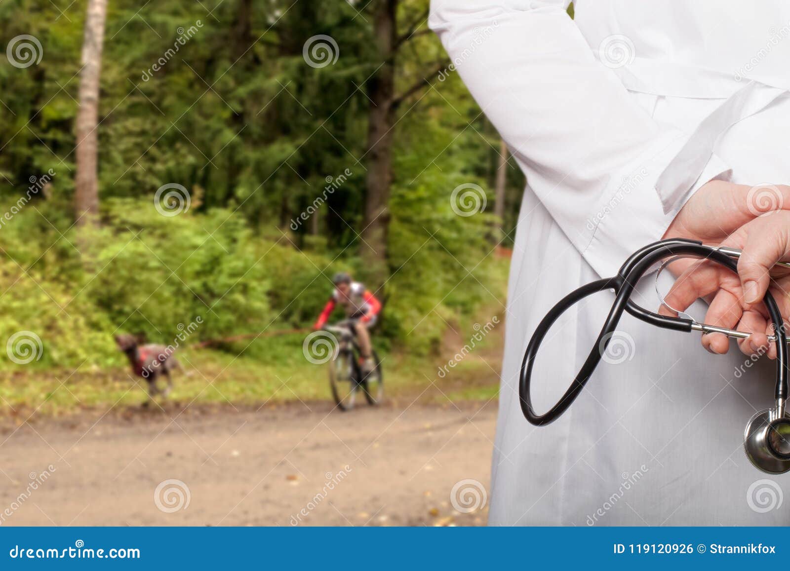 The Doctor Put His Hands with Stethoscope Behind His Back on a B Stock