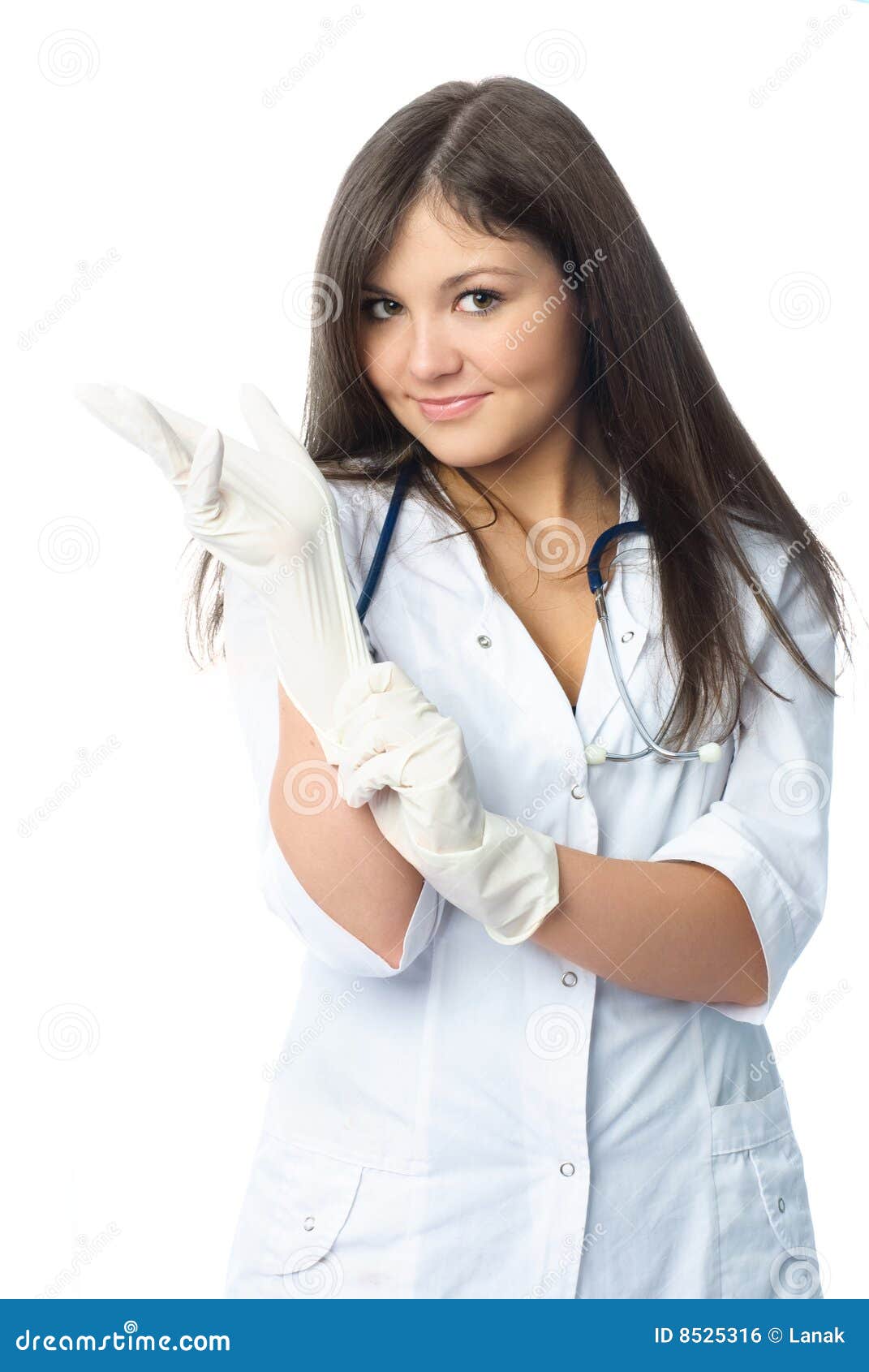 Doctor Putting on Sterile Gloves Stock Photo Image of cheerful