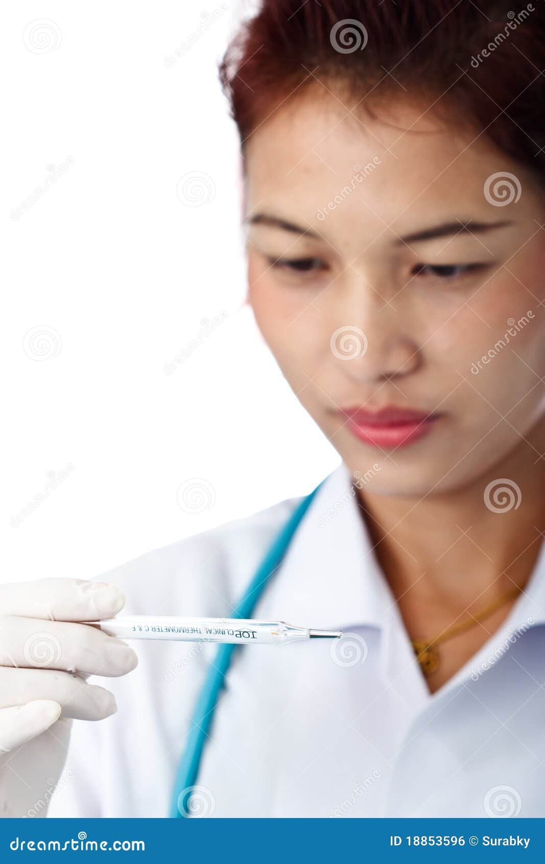 Doctor reading thermometer stock photo. Image of nurse 18853596