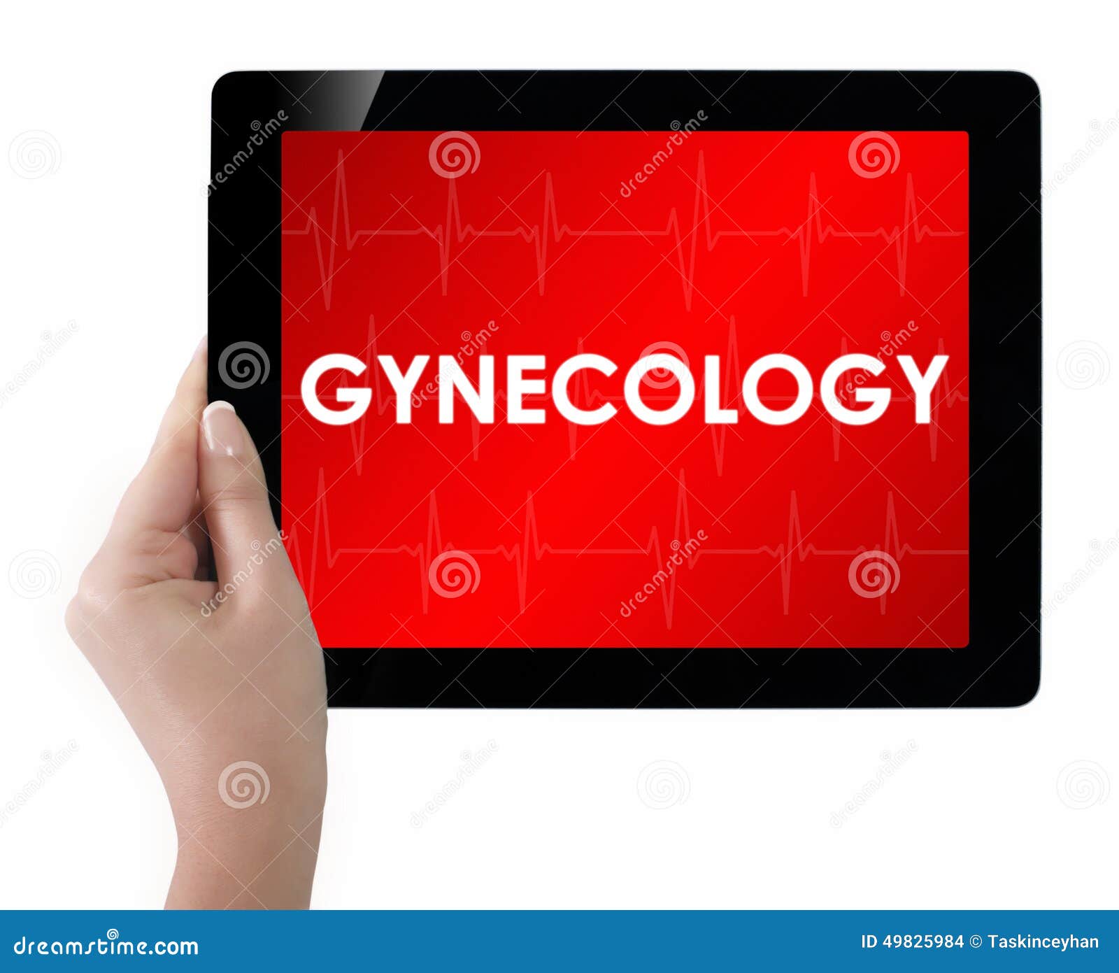 doctor showing tablet with gynecology text.